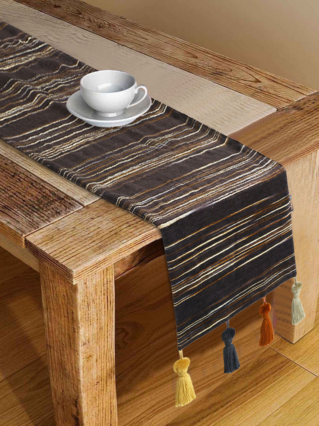 

Mezposh Coffee Brown & Back Striped 6 Seater Table Runners