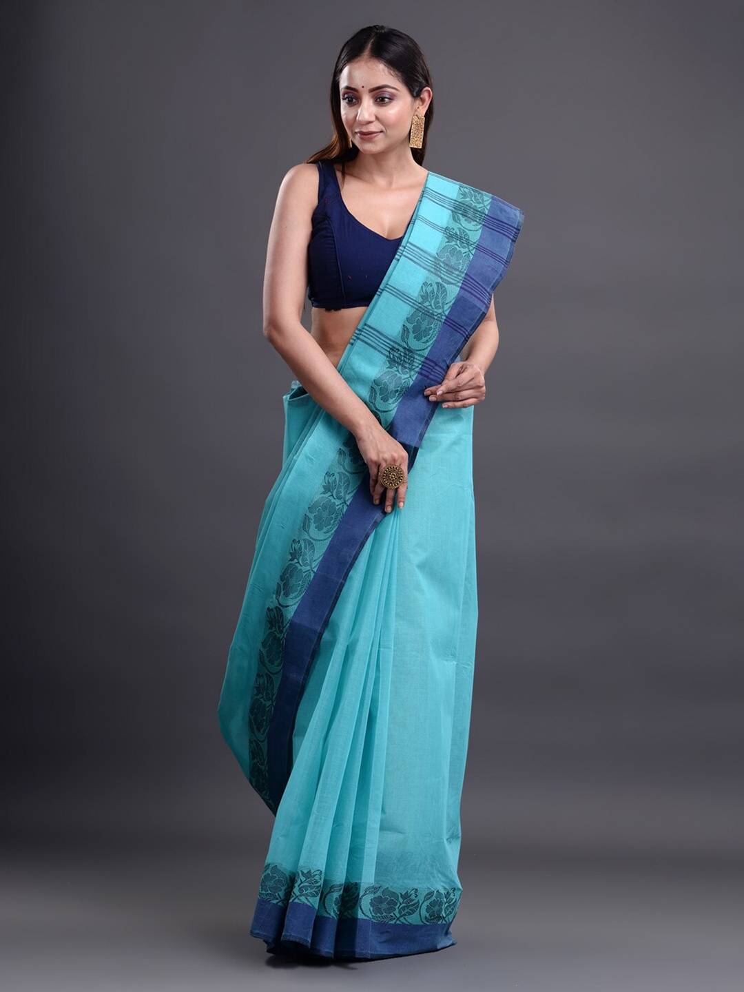 

Mitera Blue Pure Cotton Taant Saree