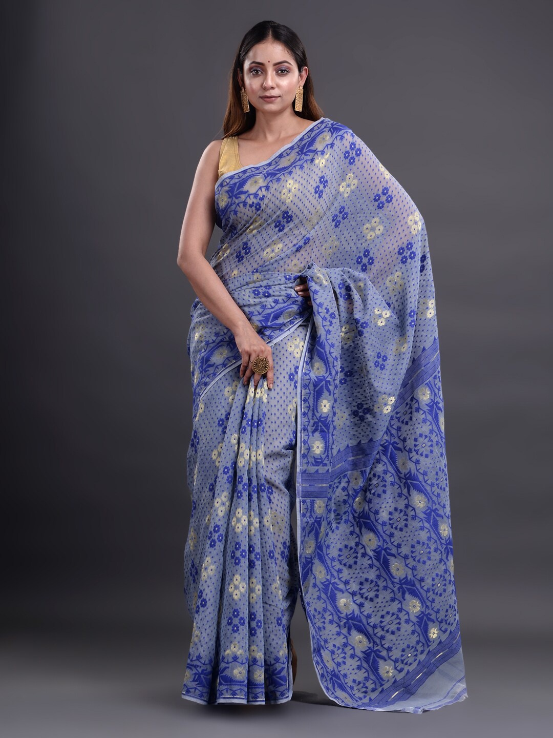 

Mitera Multicoloured Woven Design Pure Cotton Jamdani Saree, Multi