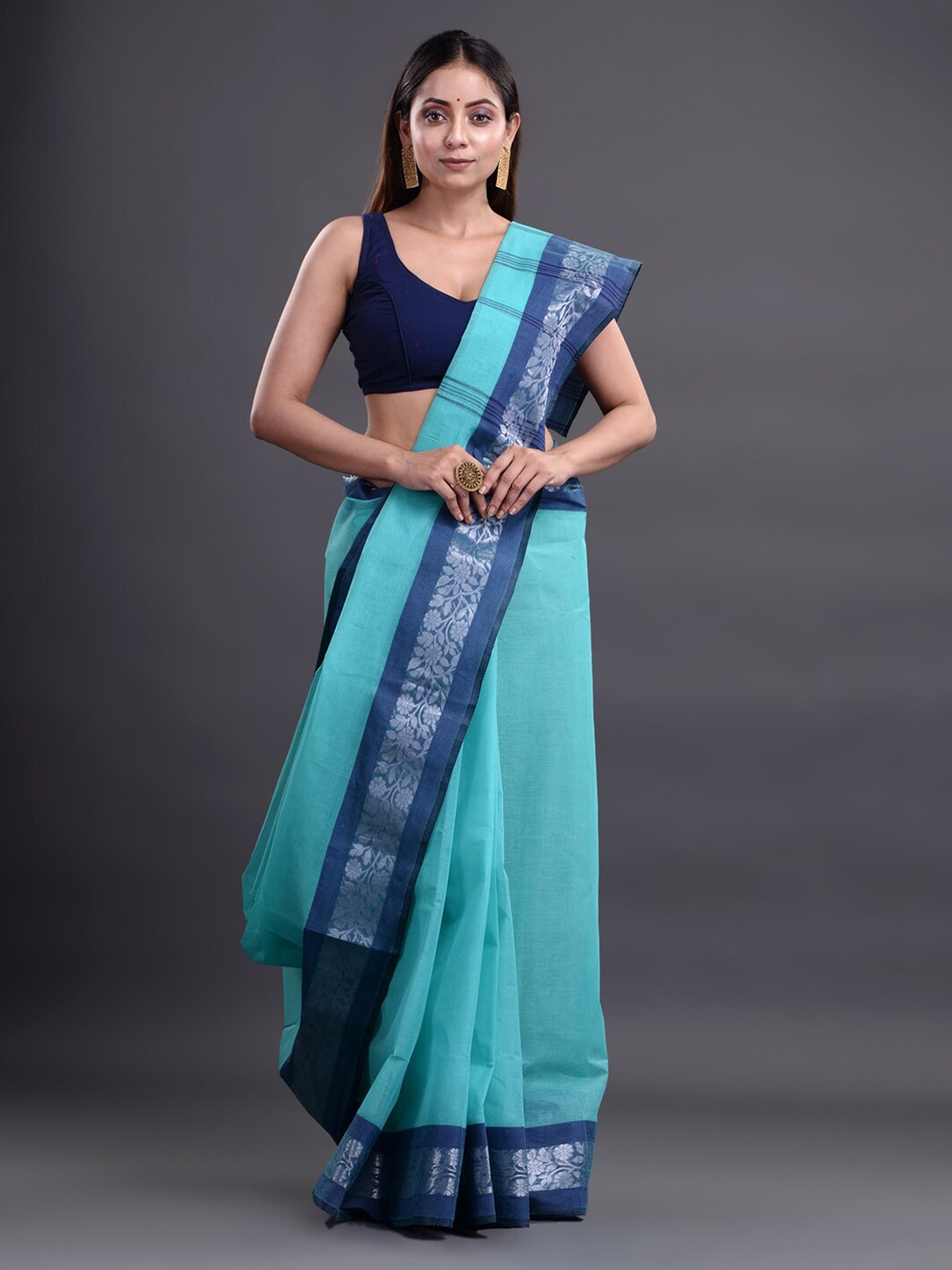 

Mitera Blue Pure Cotton Taant Saree