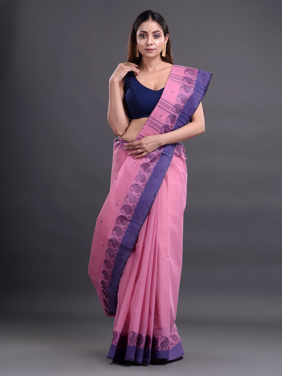 

Mitera Pink & Violet Pure Cotton Taant Saree