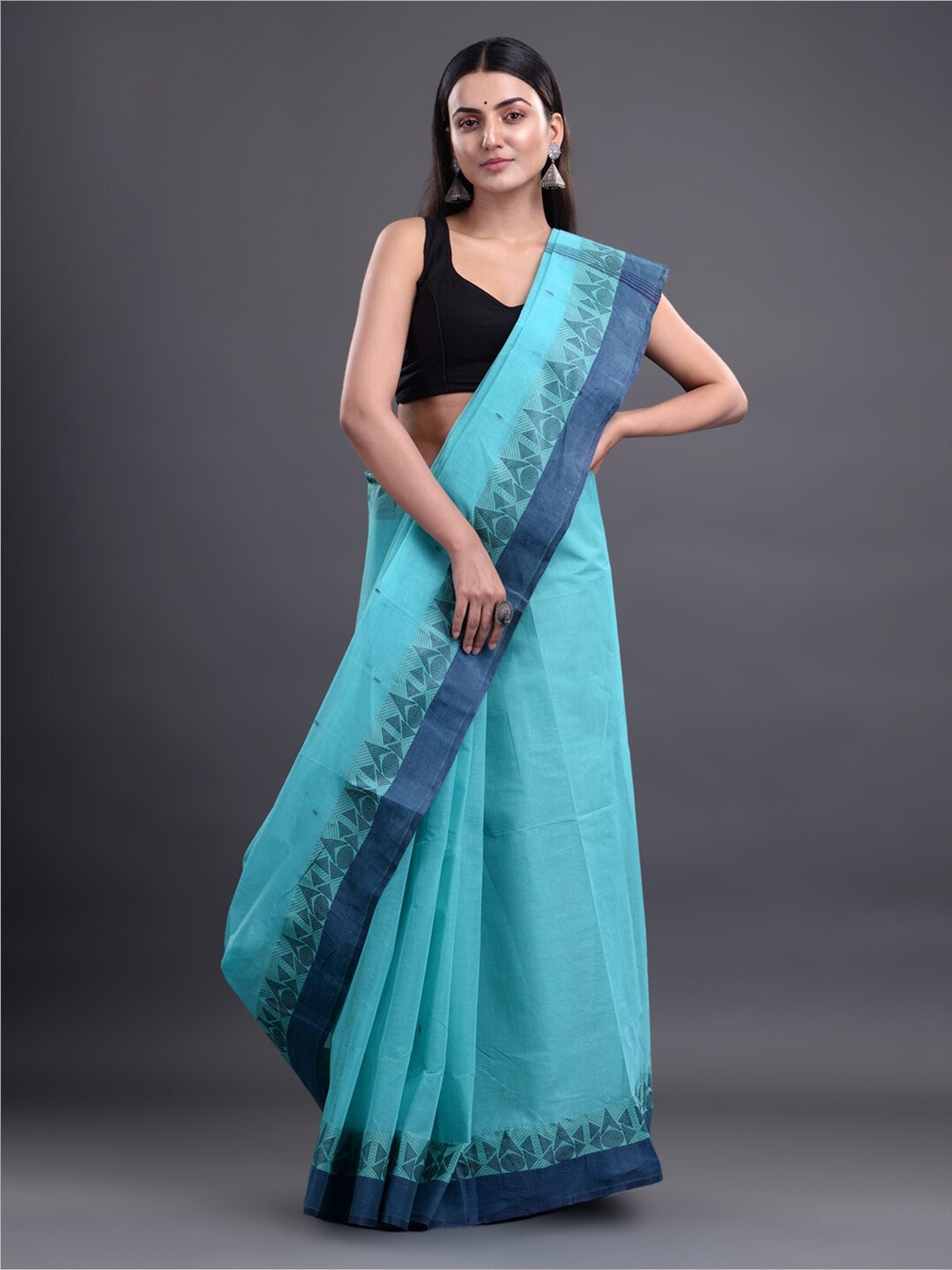 

Mitera Turquoise Blue Pure Cotton Taant Saree