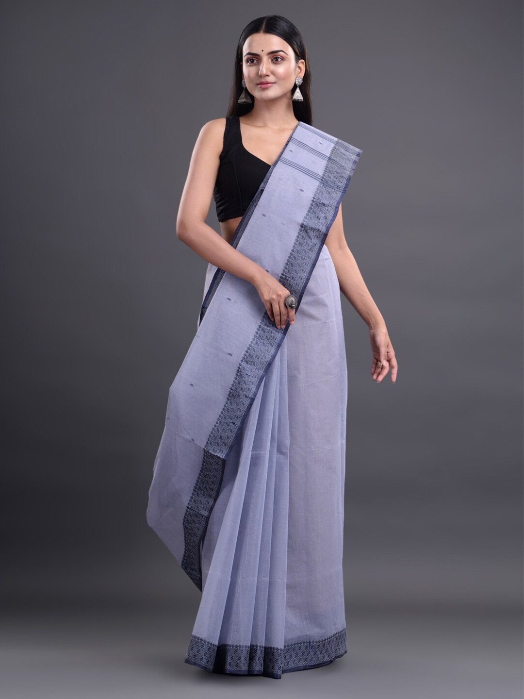 

Mitera Grey & Blue Pure Cotton Taant Saree