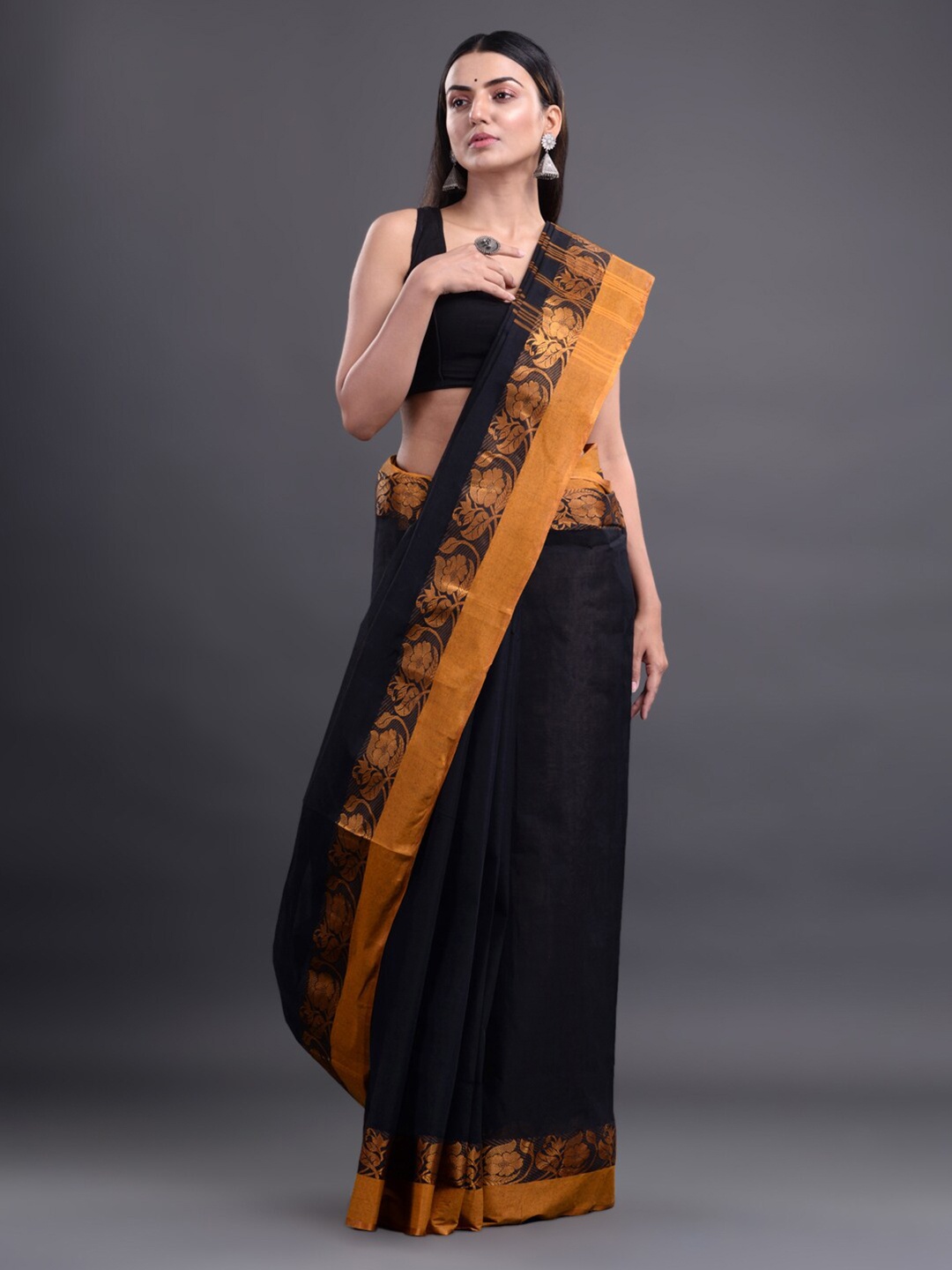 

Mitera Black & Mustard Pure Cotton Taant Saree