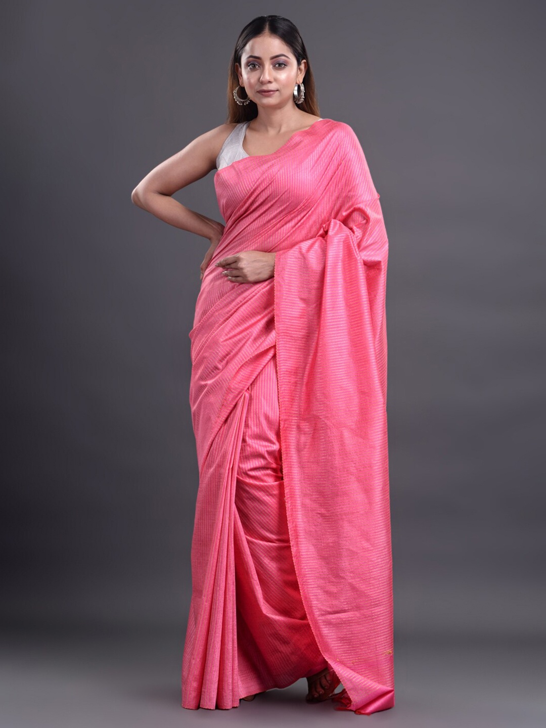 

Mitera Pink Striped Silk Cotton Bhagalpuri Saree