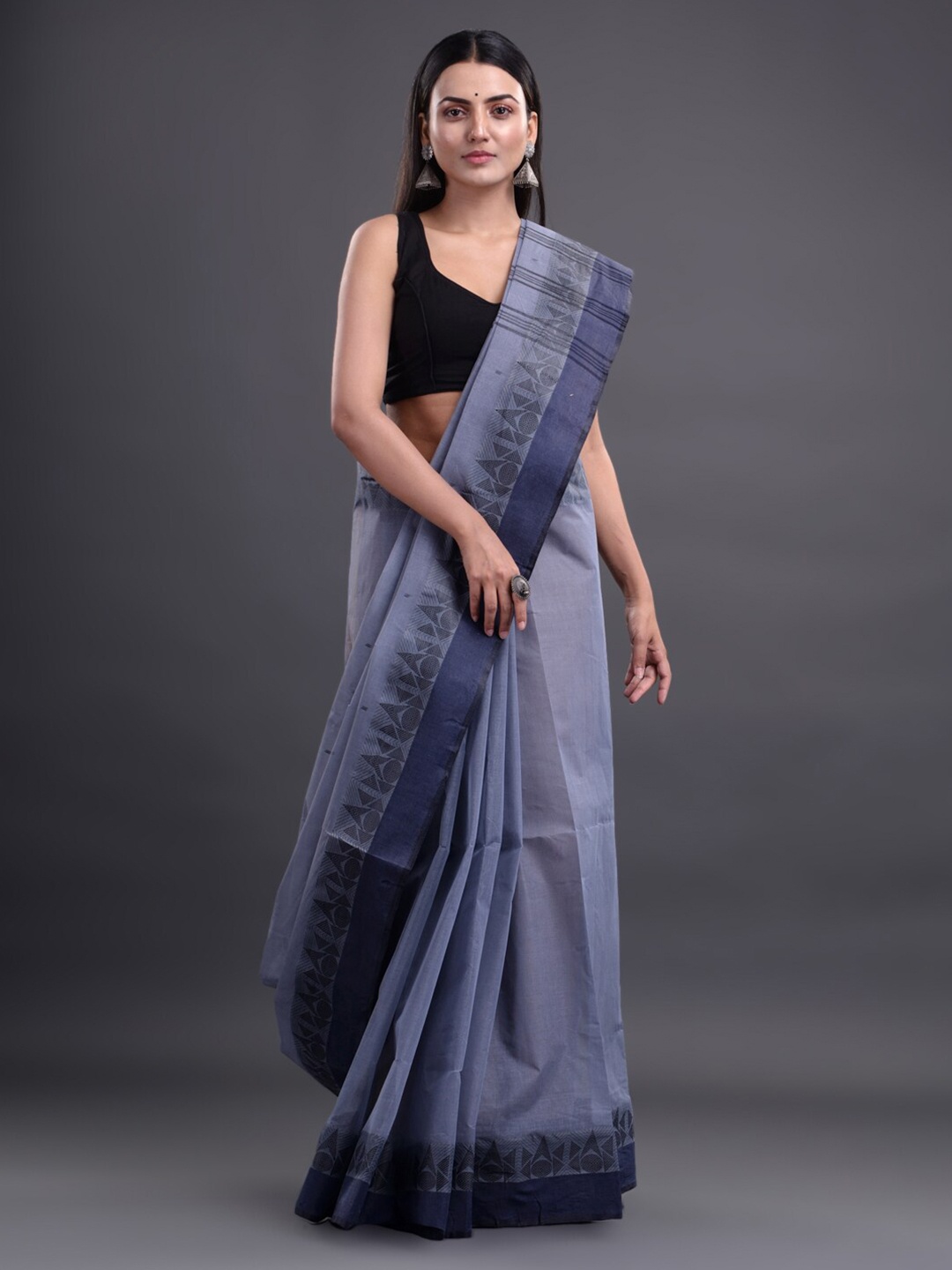 

Mitera Blue & Black Pure Cotton Taant Saree