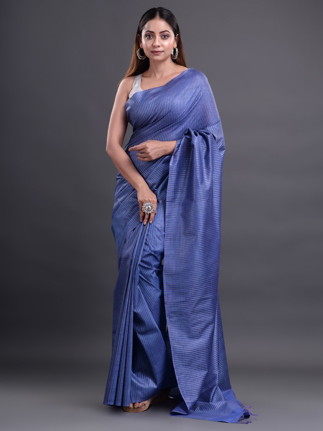

Mitera Blue Striped Silk Cotton Bhagalpuri Saree