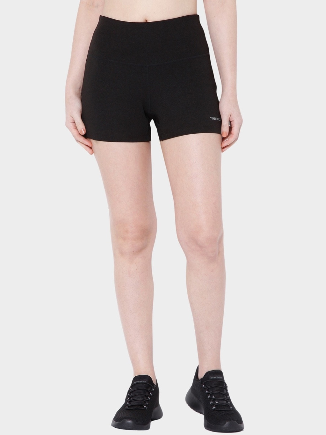 

Silvertraq Women Black Slim Fit High-Rise Training or Gym Sports Shorts