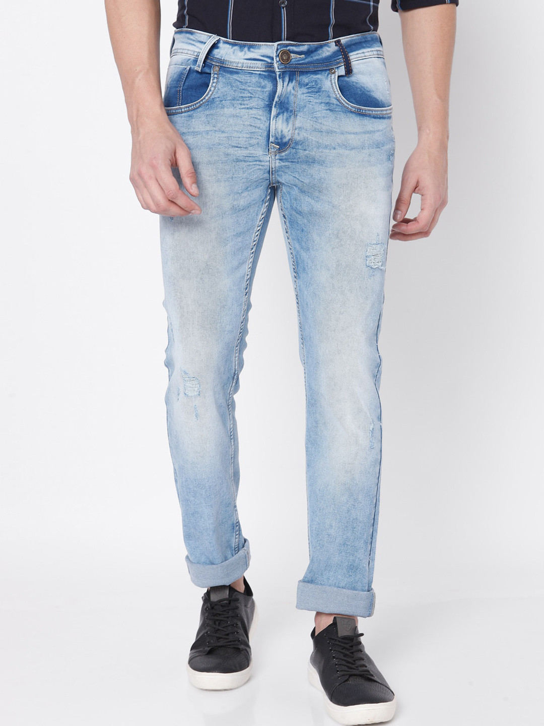 

Mufti Men Blue Slim Fit Mildly Distressed Heavy Fade Stretchable Jeans