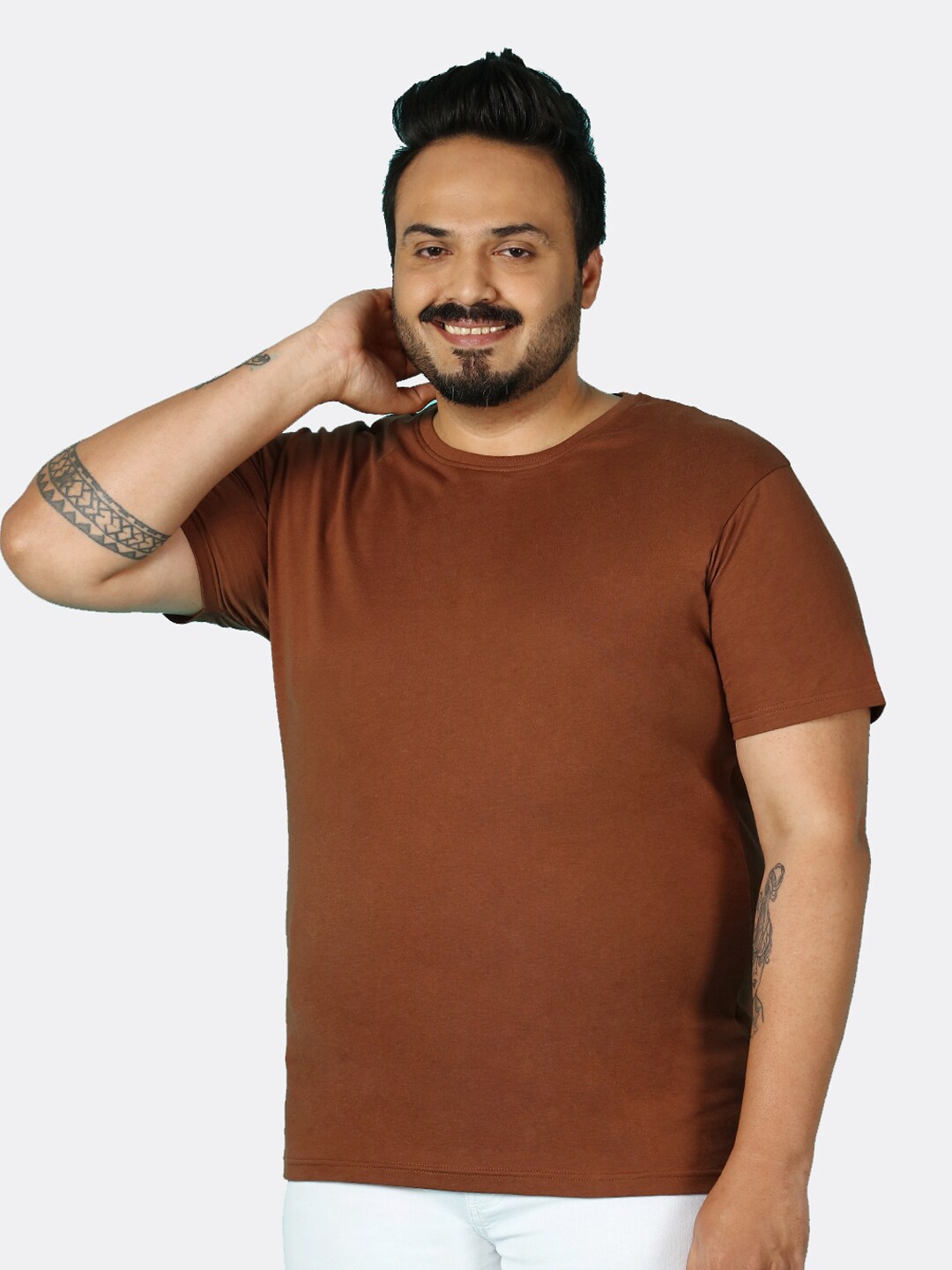 

Bewakoof Plus Men Cotton Brown T-shirt