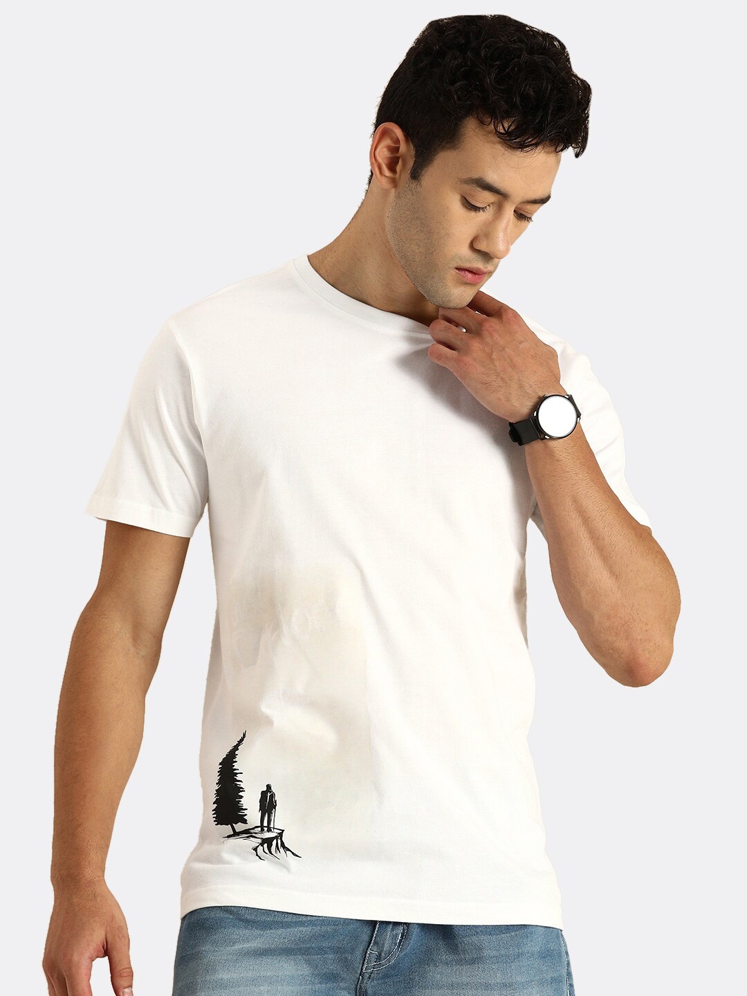 

Bewakoof Men White Placement Printed Pure Cotton T-shirt