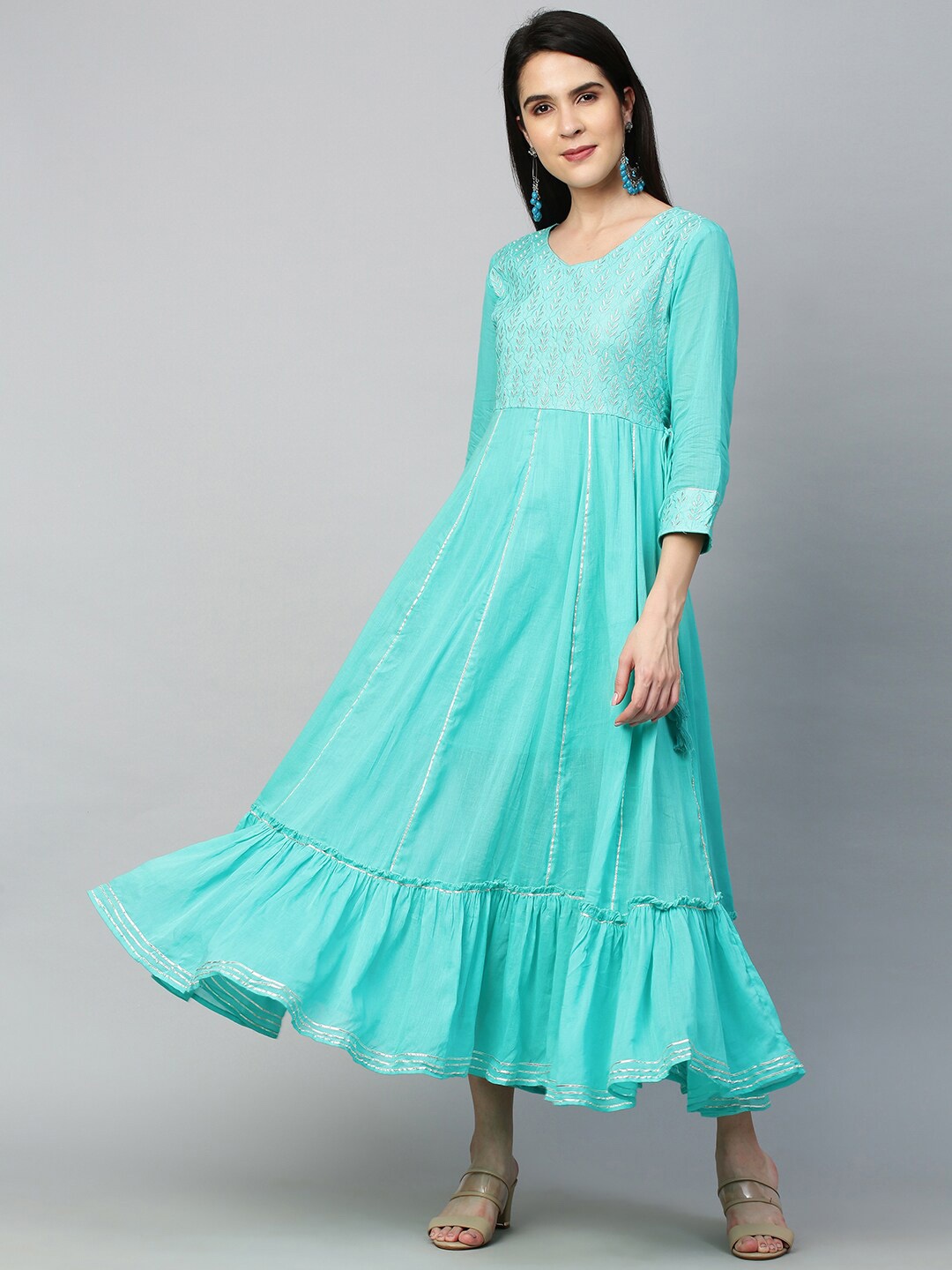 

FASHOR Women Blue Ethnic Motifs Embroidered Ethnic Maxi Dress