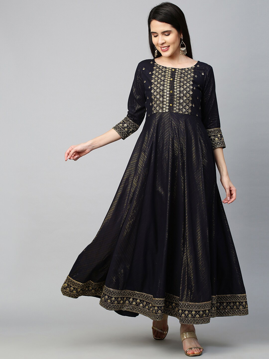

FASHOR Black Ethnic Motifs Ethnic Maxi Dress