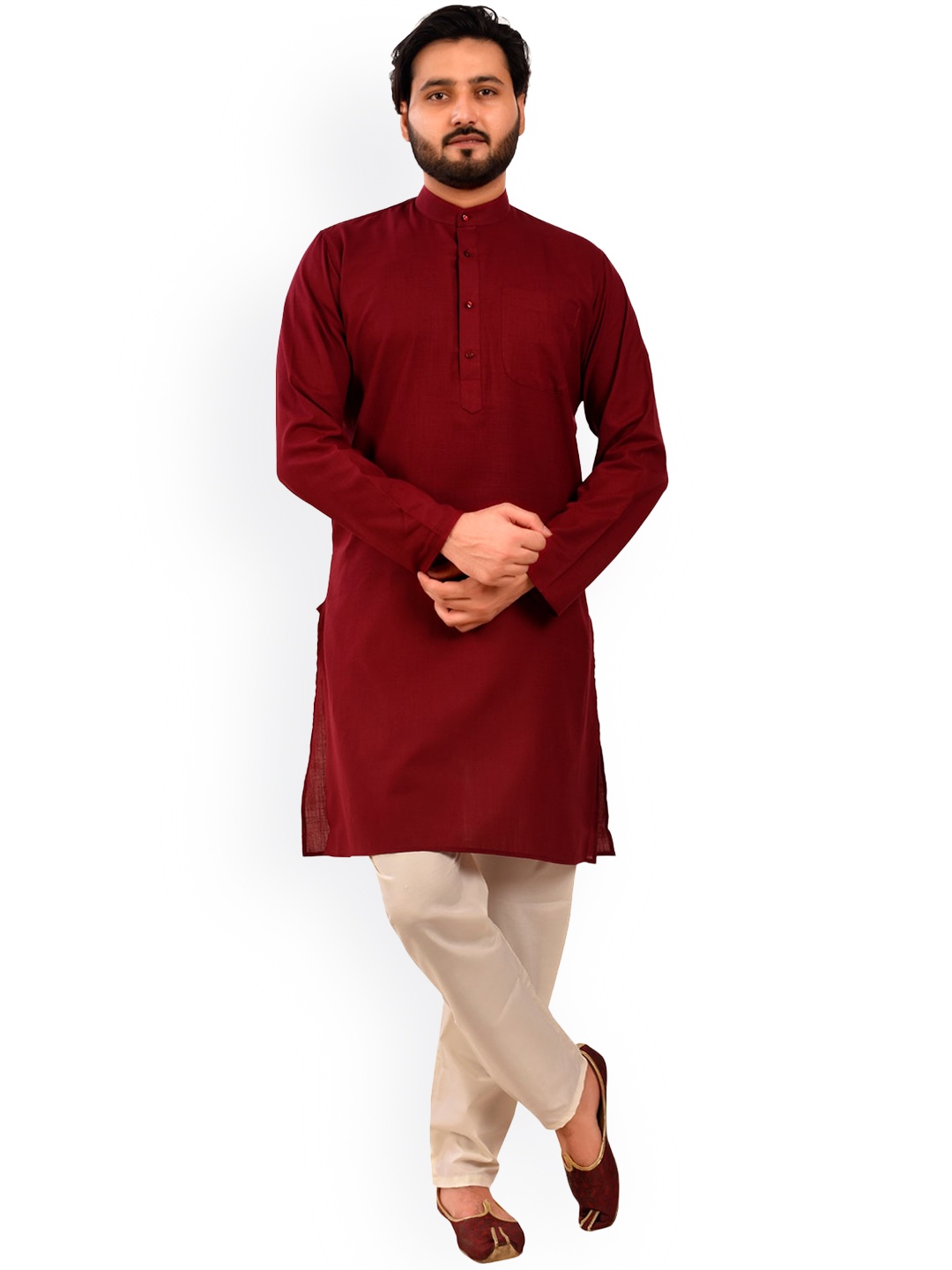 

Pro-Ethic STYLE DEVELOPER Men Maroon Pure Cotton Kurta with Pyjamas