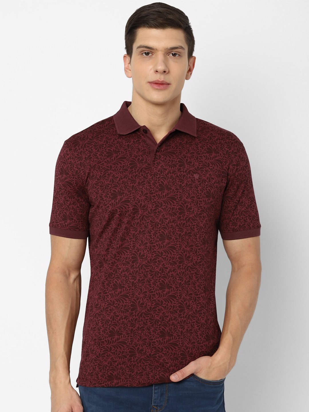 

Louis Philippe Sport Men Maroon Printed Polo Collar Cotton T-shirt