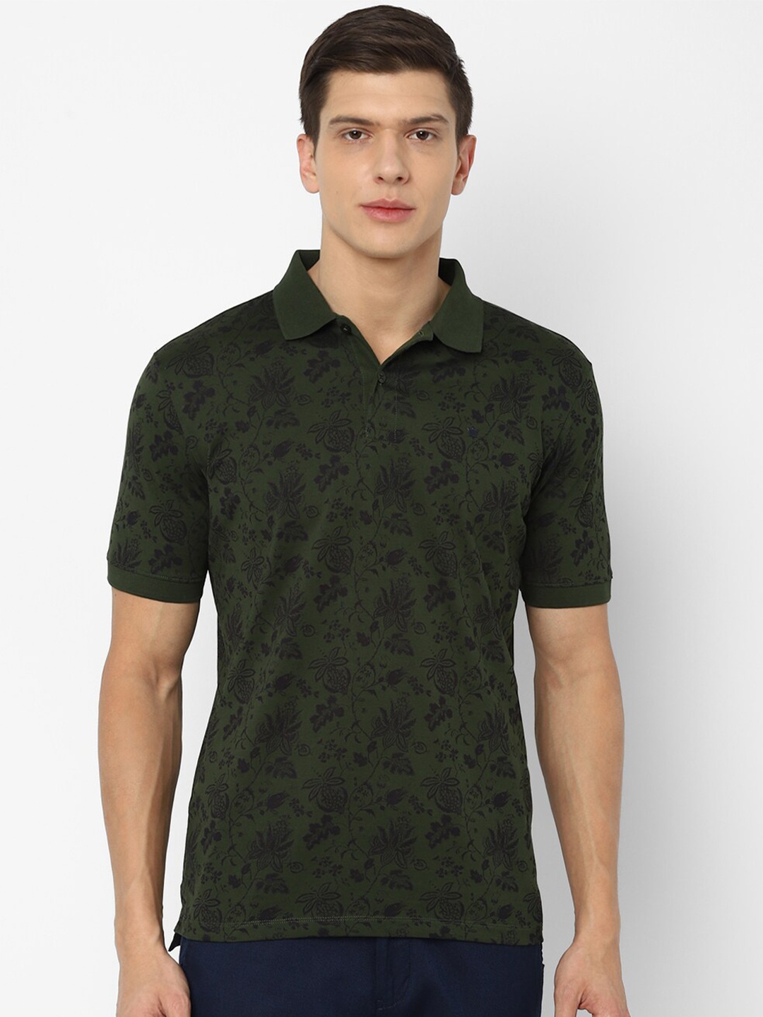 

Louis Philippe Sport Men Olive Green Printed Polo Collar T-shirt