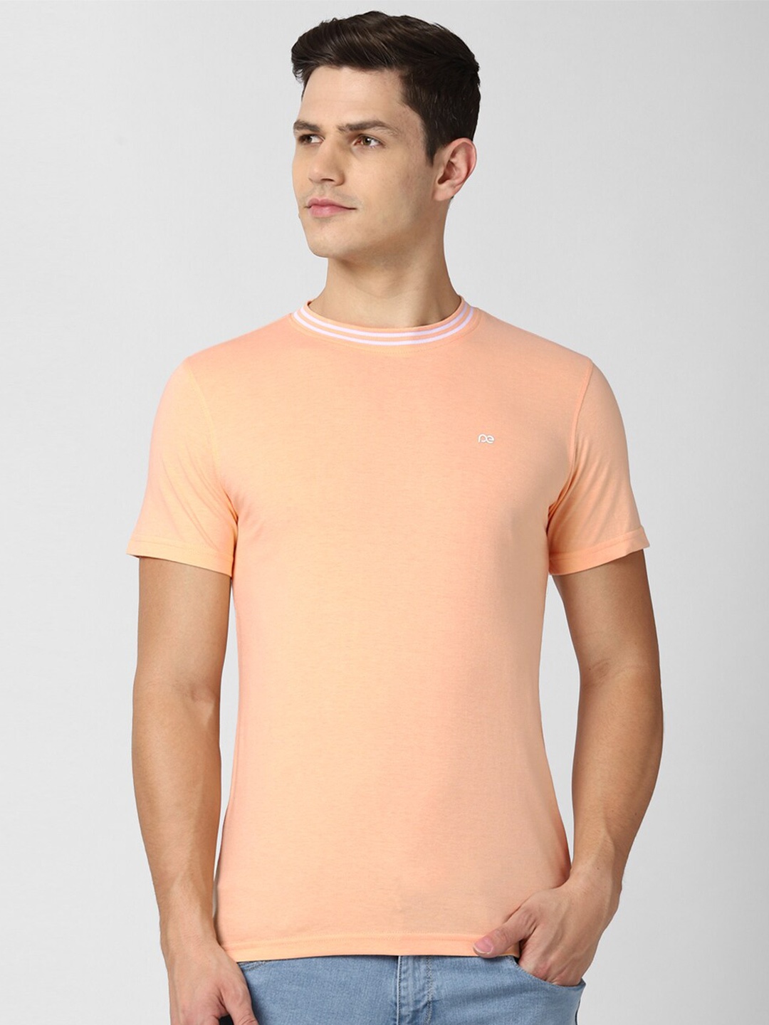 

Peter England Casuals Men Peach-Coloured Slim Fit T-shirt
