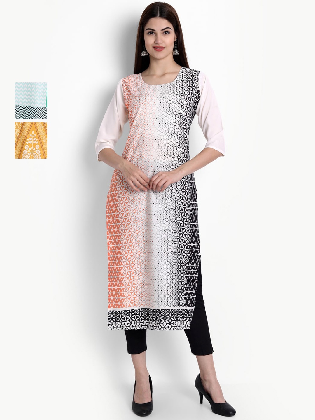 

Ethnic basket Women Pack of 2 Teal Blue & White Ethnic Motifs Printed Crepe Kurtas