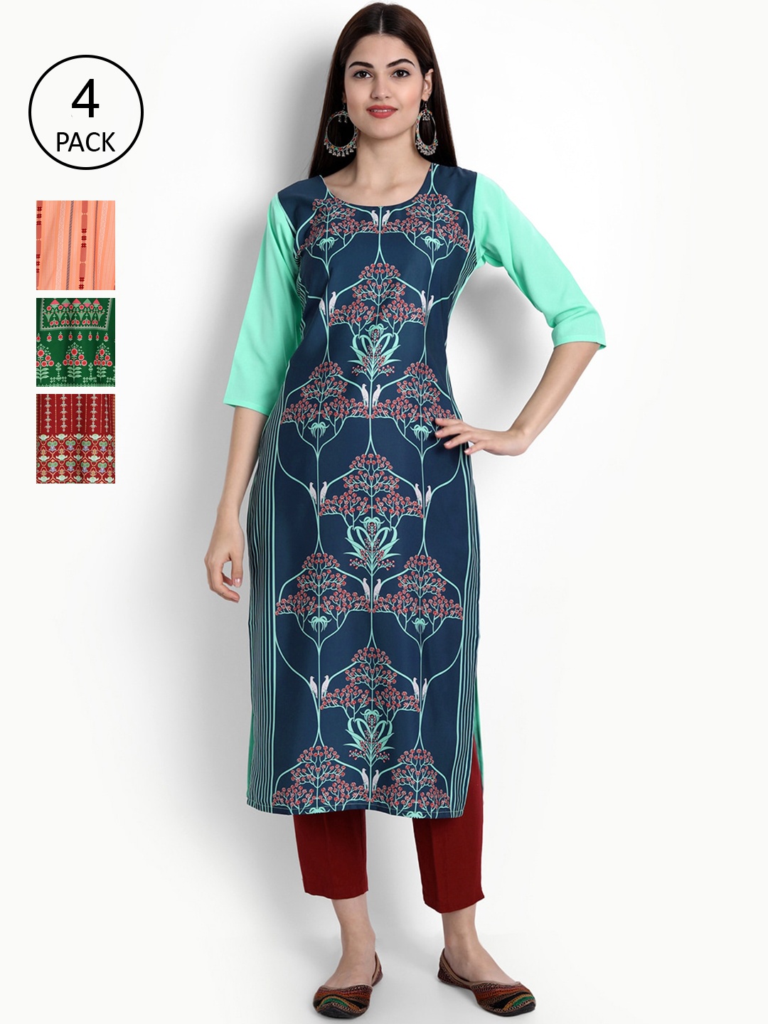 

Ethnic basket Women Multicoloured Set of 4 Printed Crepe Kurta, Multi