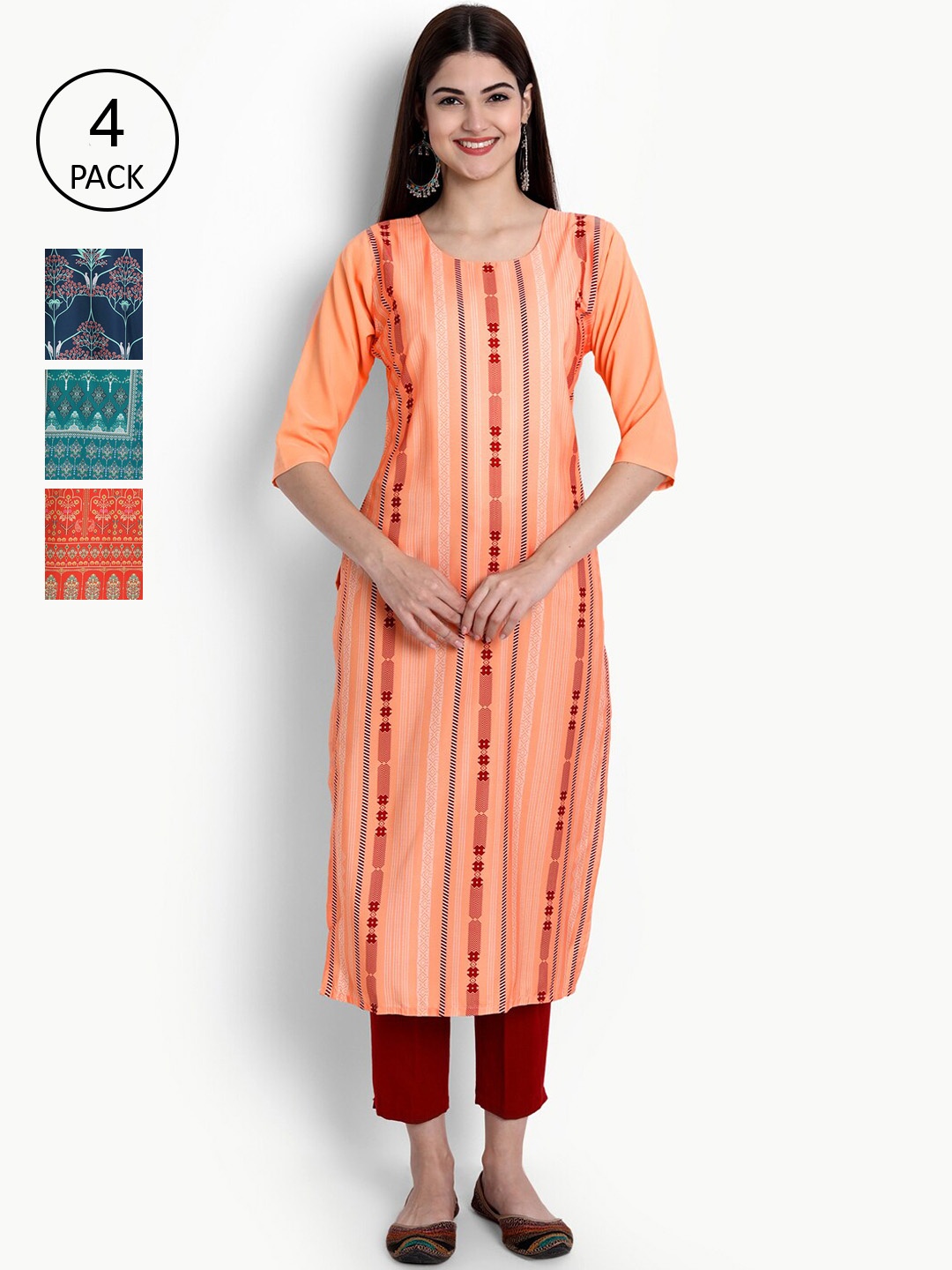 

Ethnic basket Women Multicoloured Set of 4 Printed Crepe Kurta, Multi