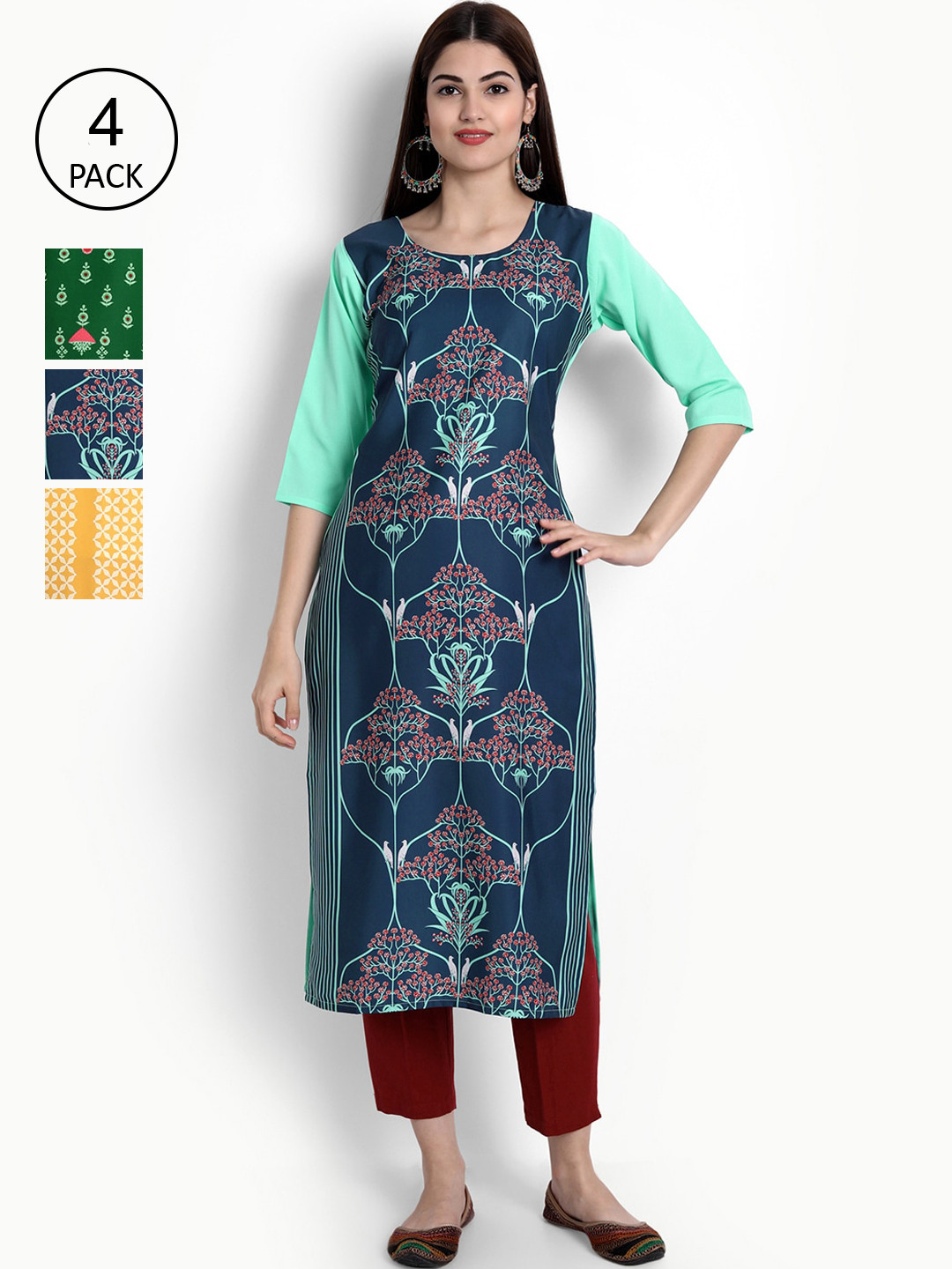 

Ethnic basket Women Pack Of 4 Straight Kurtas, Blue
