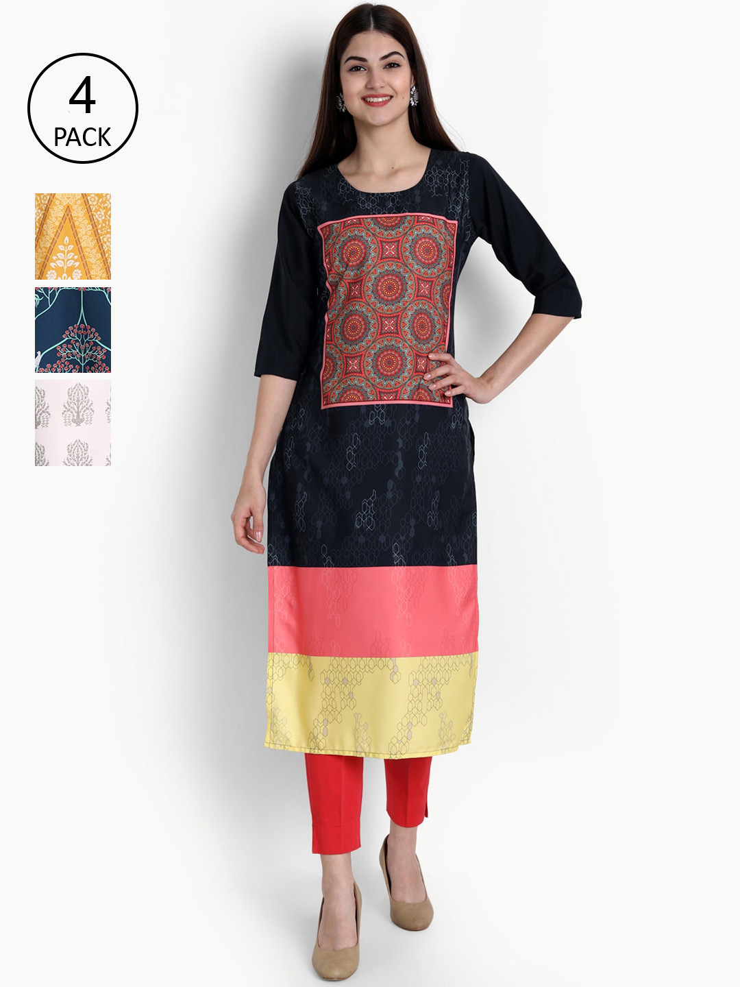 

Ethnic basket Women Multicoloured Set of 4 Printed Crepe Kurta, Multi
