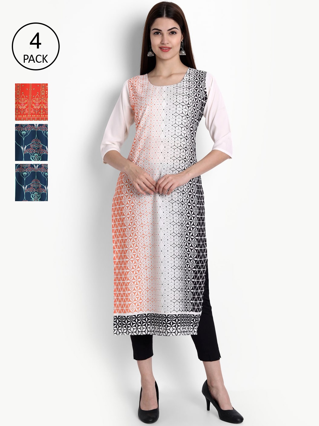 

Ethnic basket Women Pack Of 4 Straight Kurtas, Blue