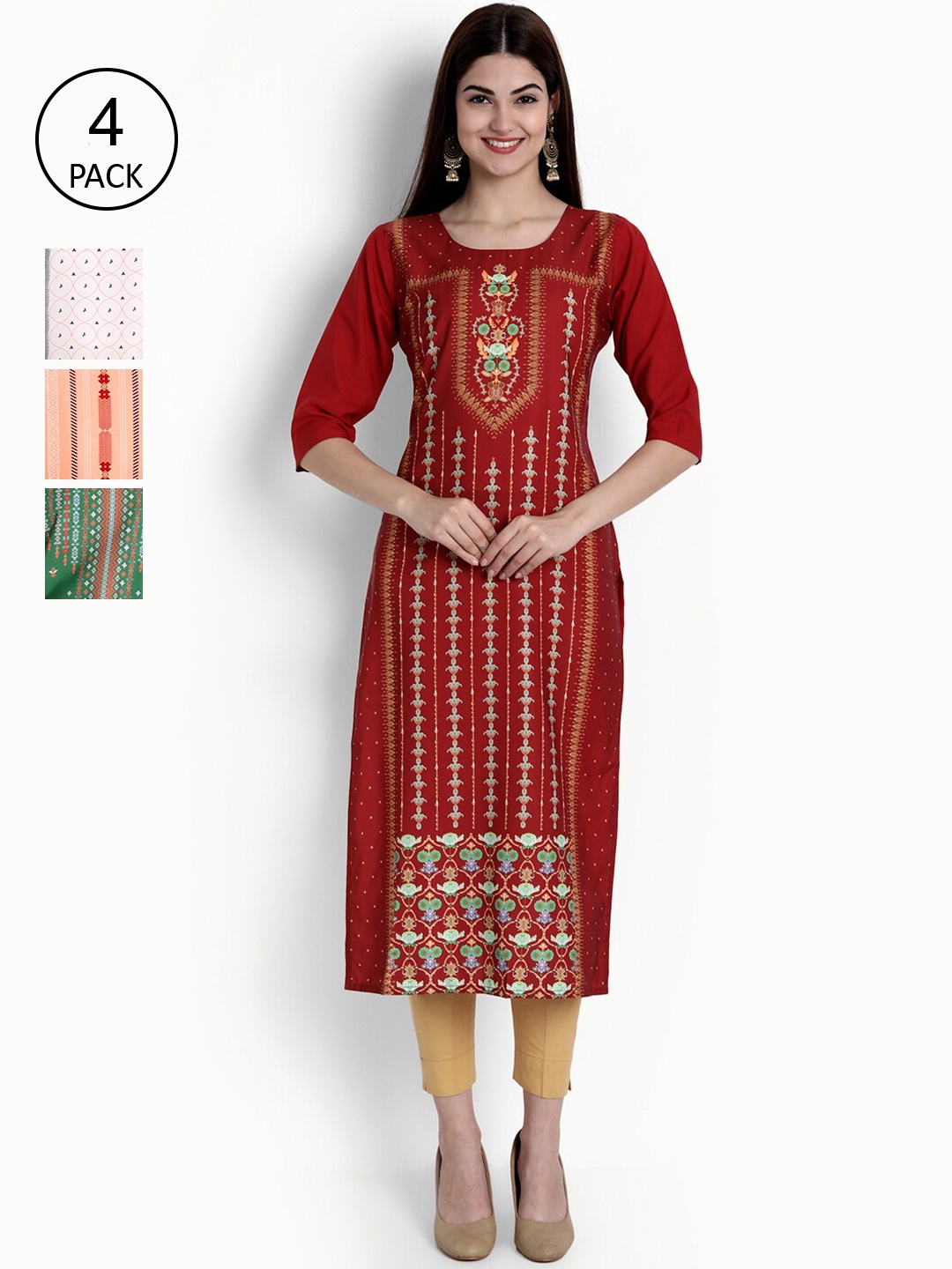

Ethnic basket Women Pack of 4 Multicoloured Floral Printed Crepe Kurta, Multi