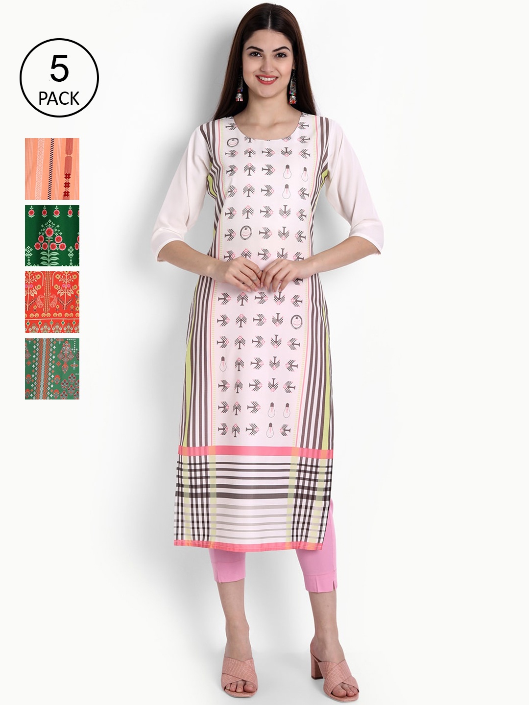 

Ethnic basket Women Pack Of 5 Straight Kurtas, Pink