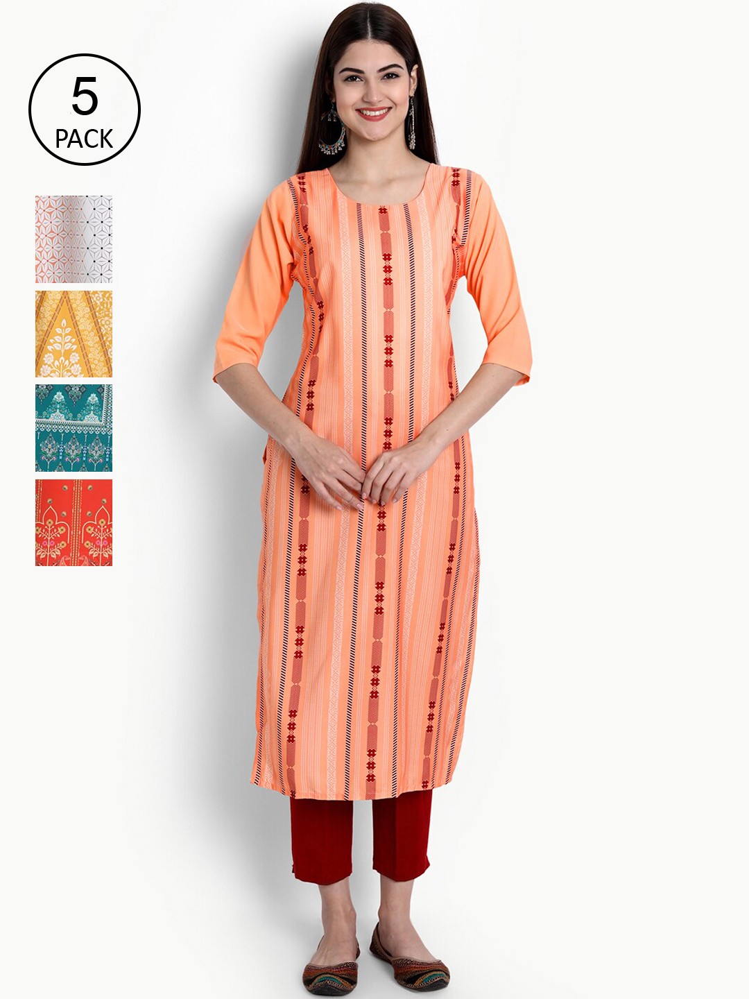 

Ethnic basket Pack of 5 Women Printed Crepe Kurta, Multi