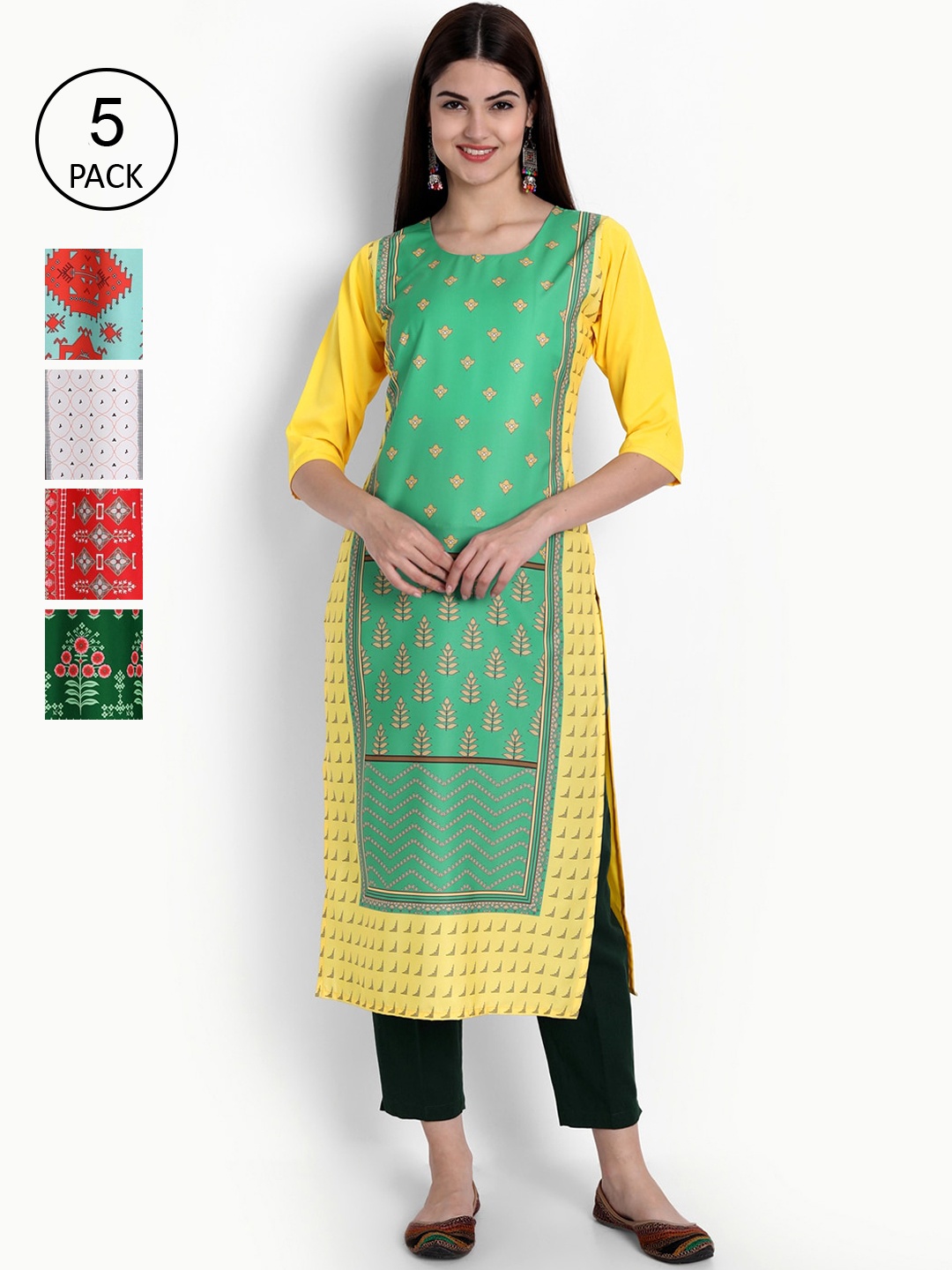 

Ethnic basket Women Multicoloured Set of 5 Printed Crepe Kurta, Multi