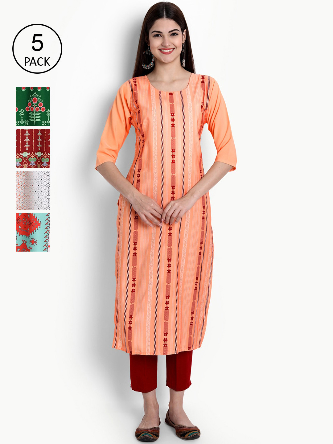 

Ethnic basket Women Multicoloured Pack Of 5 Ethnic Motifs Printed Kurta, Multi