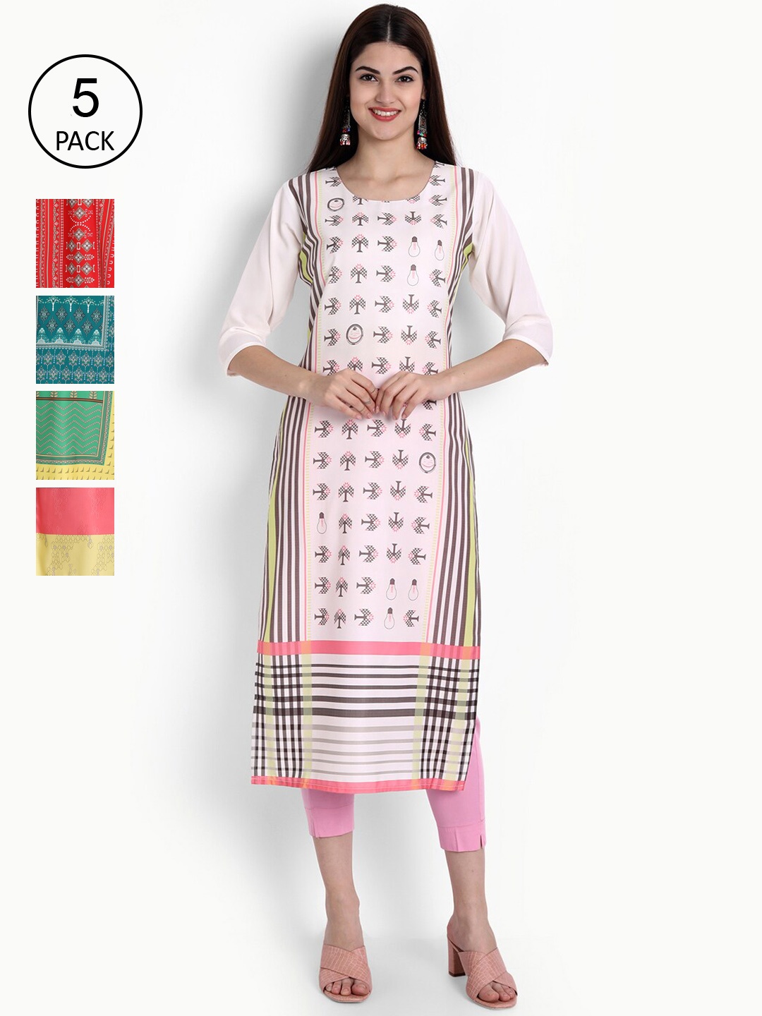 

Ethnic basket Women Multicoloured Pack Of 5 Ethnic Motifs Printed Kurta, Multi
