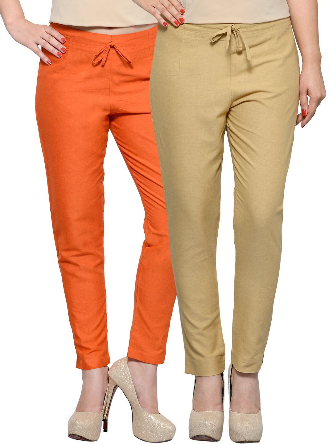 

Tulsattva Pack of 2 Tapered Fit Trousers, Beige