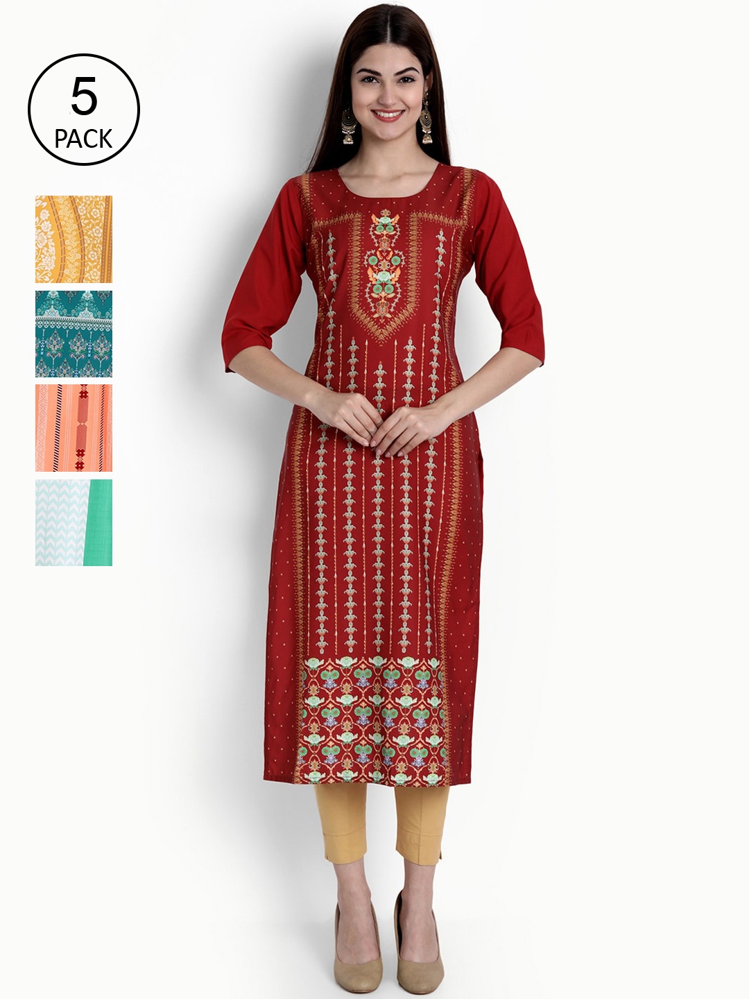 

Ethnic basket Pack of 5 Women Printed Crepe Kurta, Multi