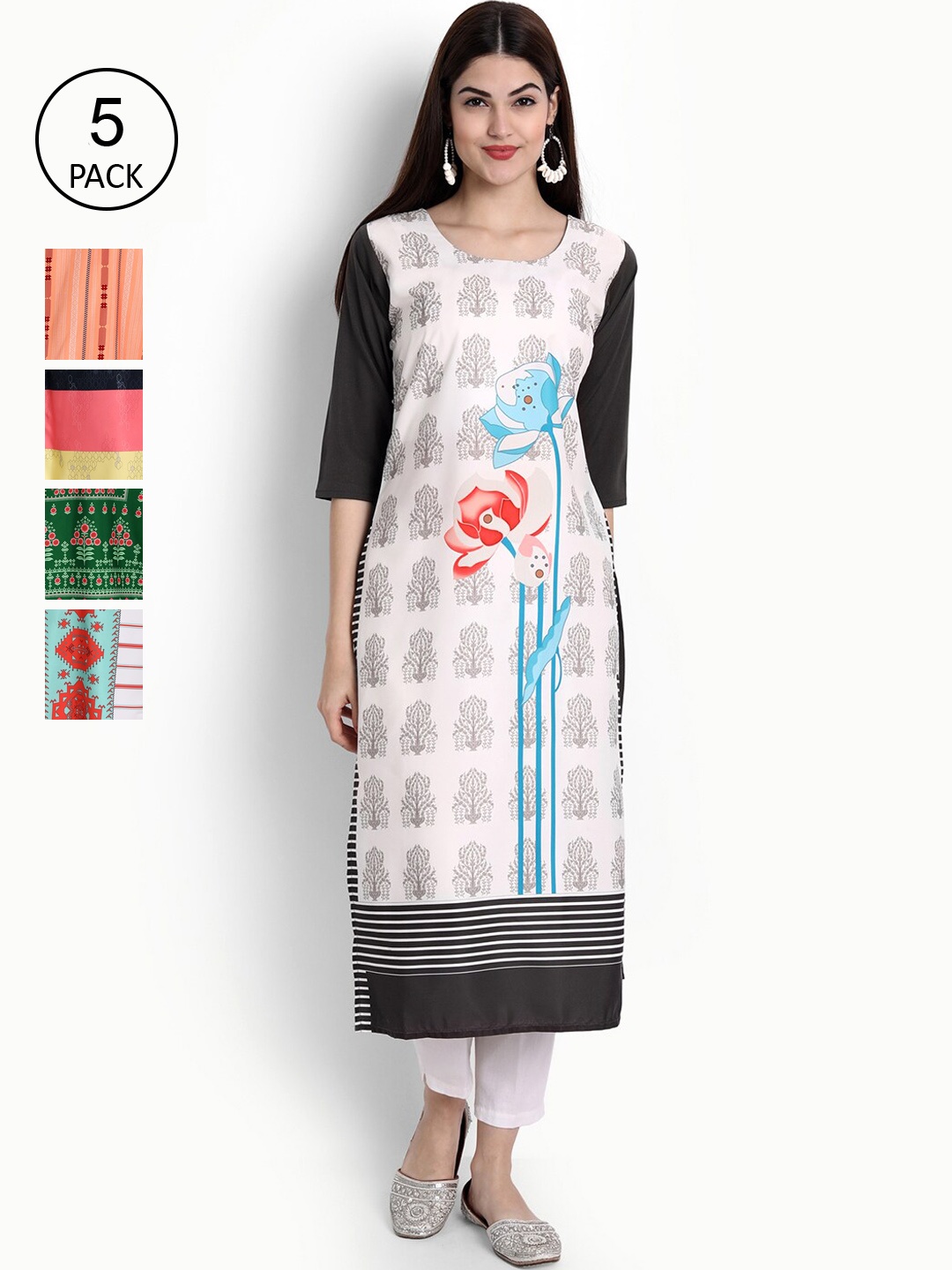 

Ethnic basket Women Multicoloured Set of 5 Printed Crepe Kurta, Multi