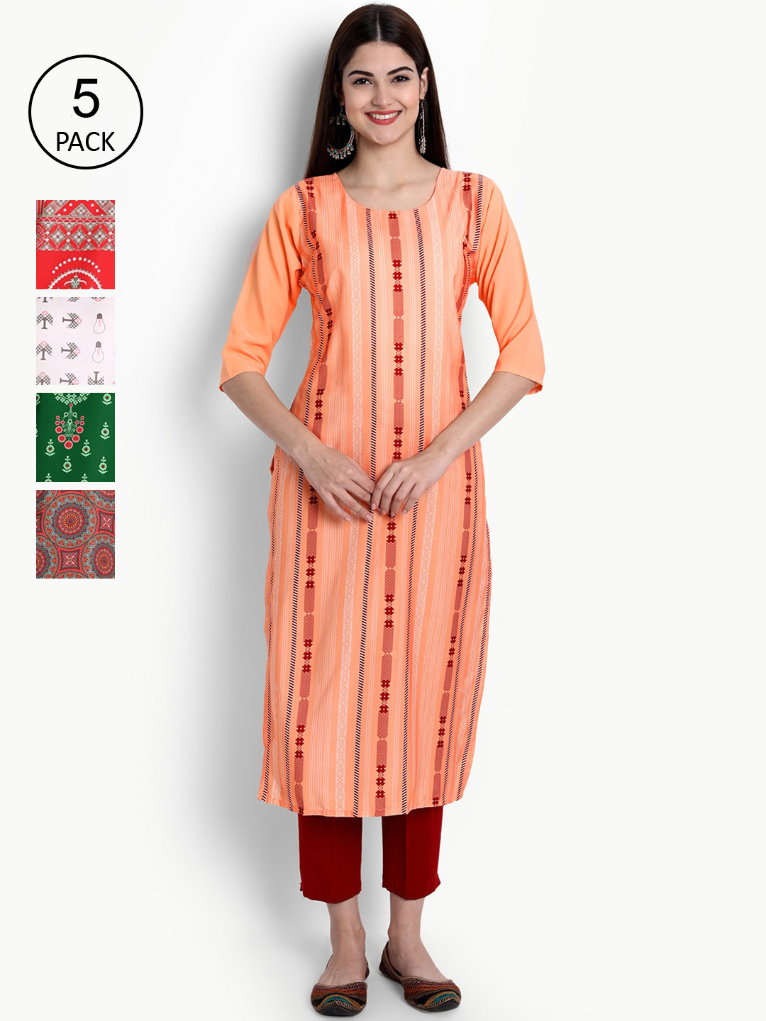 

Ethnic basket Women Multicoloured Set of 5 Printed Crepe Kurta, Multi