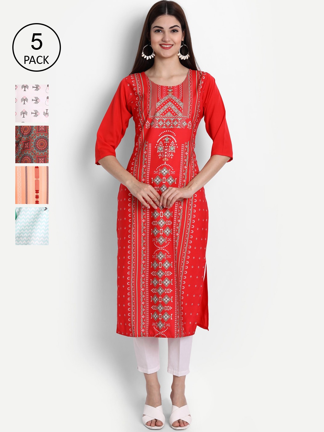 

Ethnic basket Women Multicoloured Set of 5 Printed Crepe Kurta, Multi