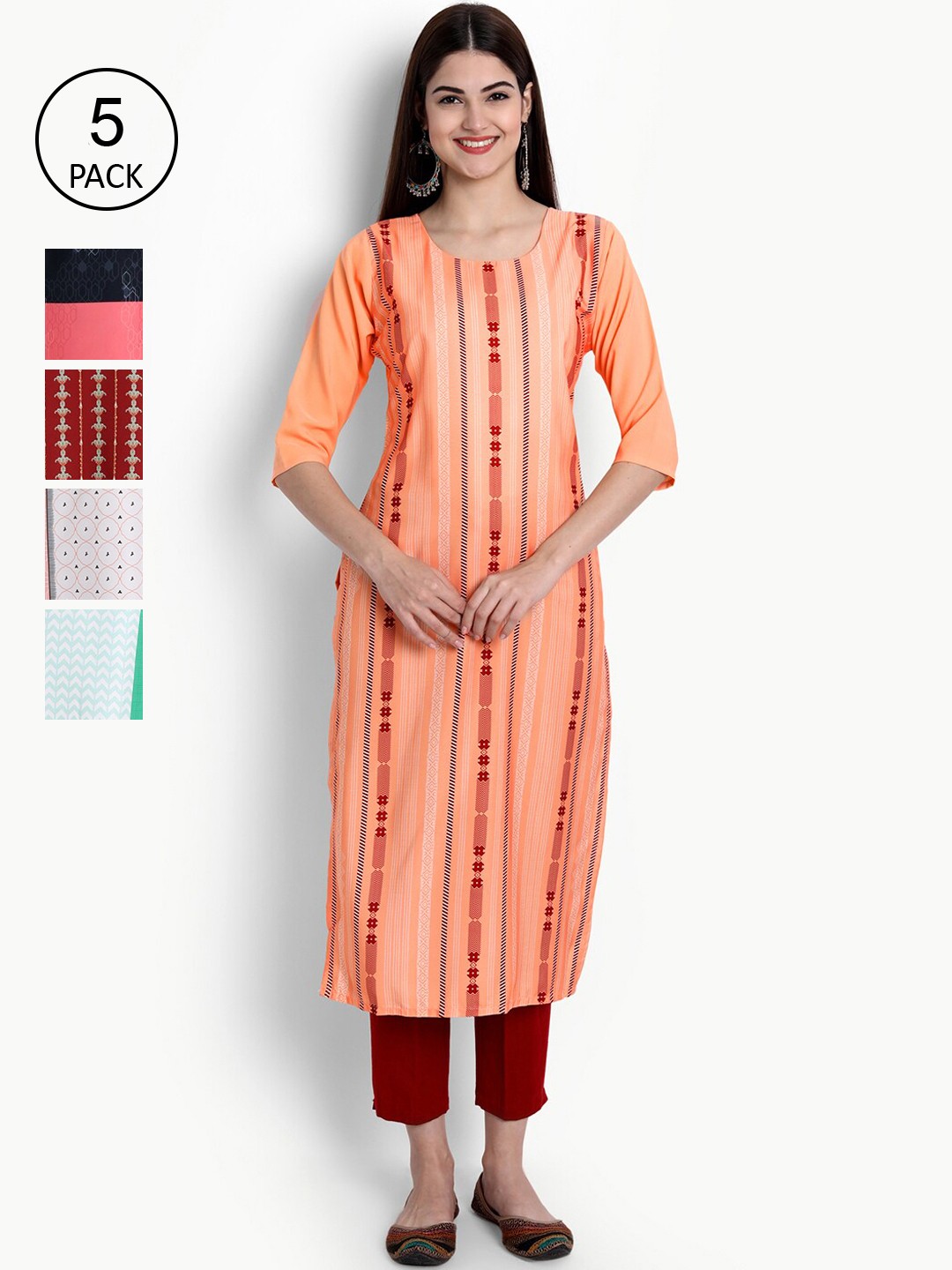 

Ethnic basket Women Multicoloured Pack Of 5 Ethnic Motifs Printed Kurta, Multi