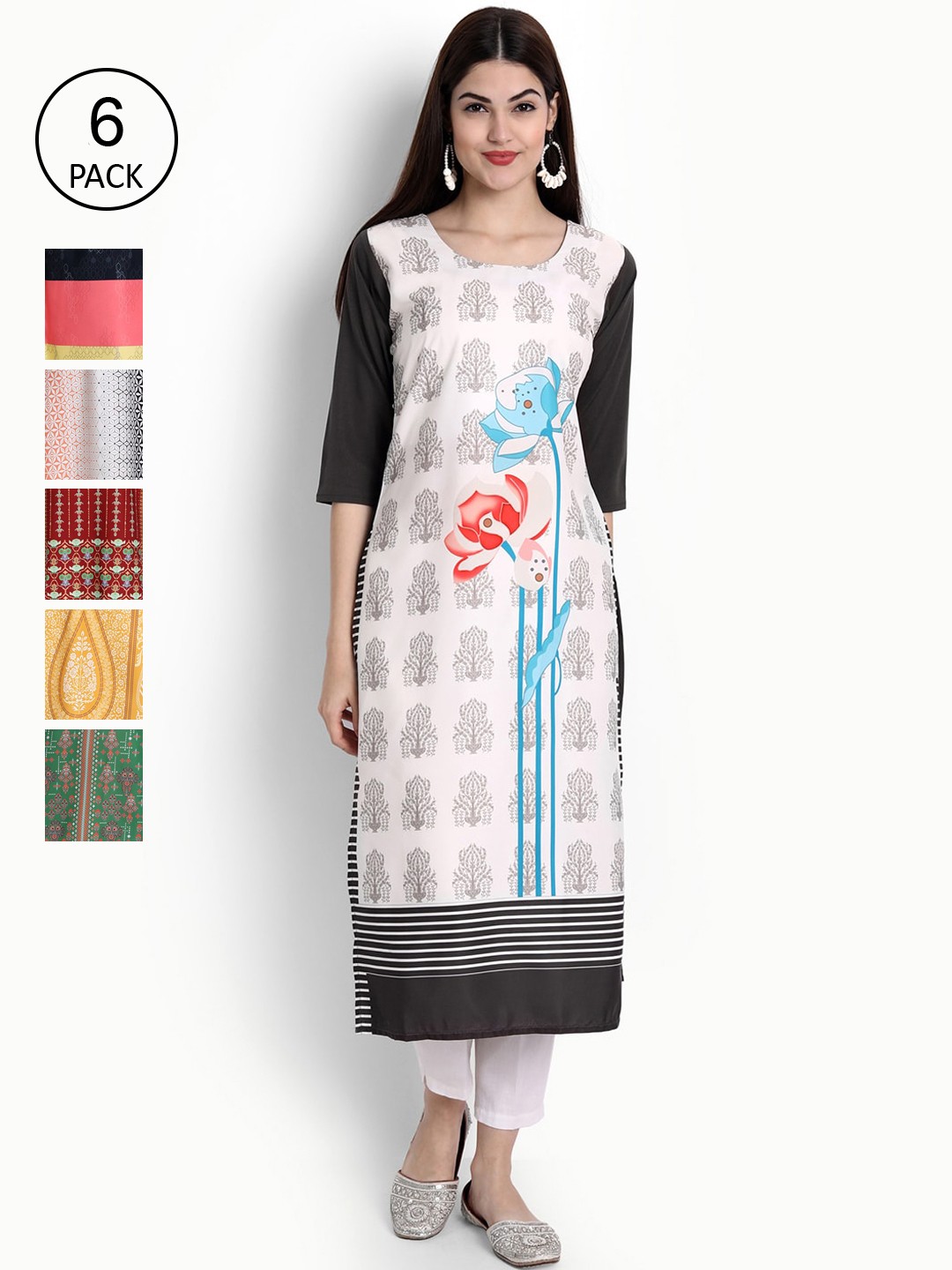 

Ethnic basket Women White & Maroon Ethnic Motifs Printed Crepe Kurta Pack Of 6