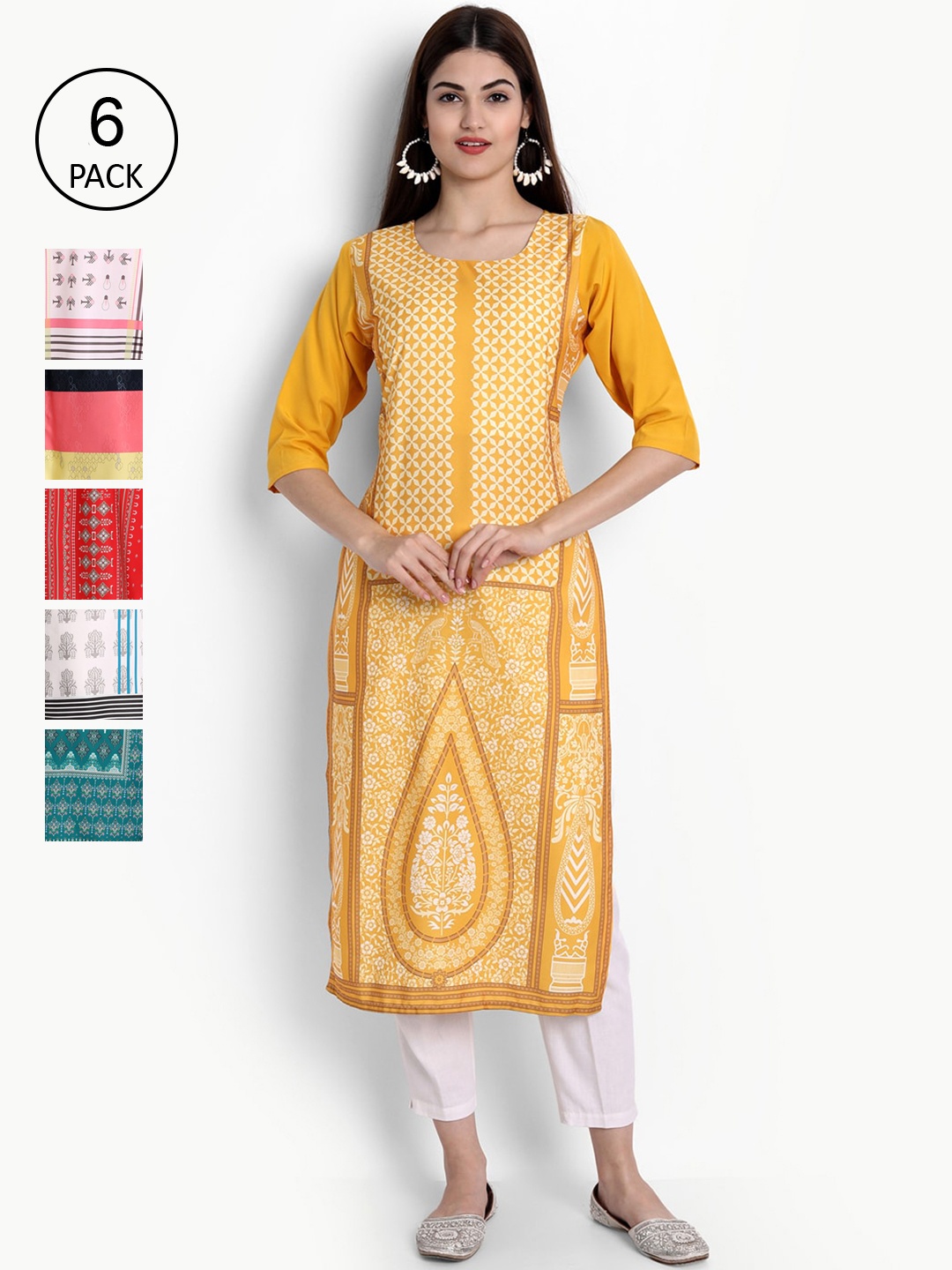 

Ethnic basket Pack of 6 Women Printed Crepe Kurta, Multi