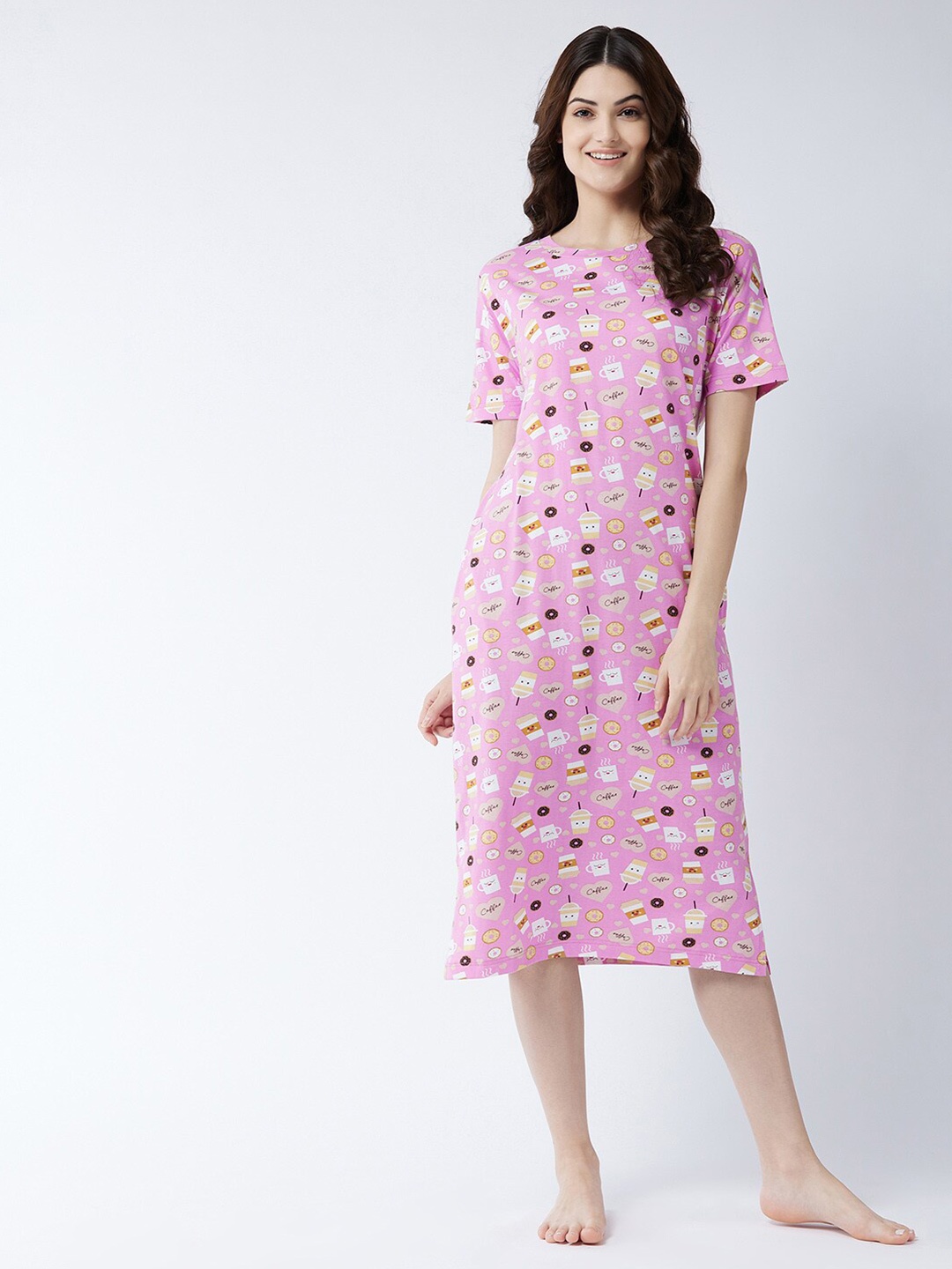 

Miss Chase Women Pink & White Printed Nightdress