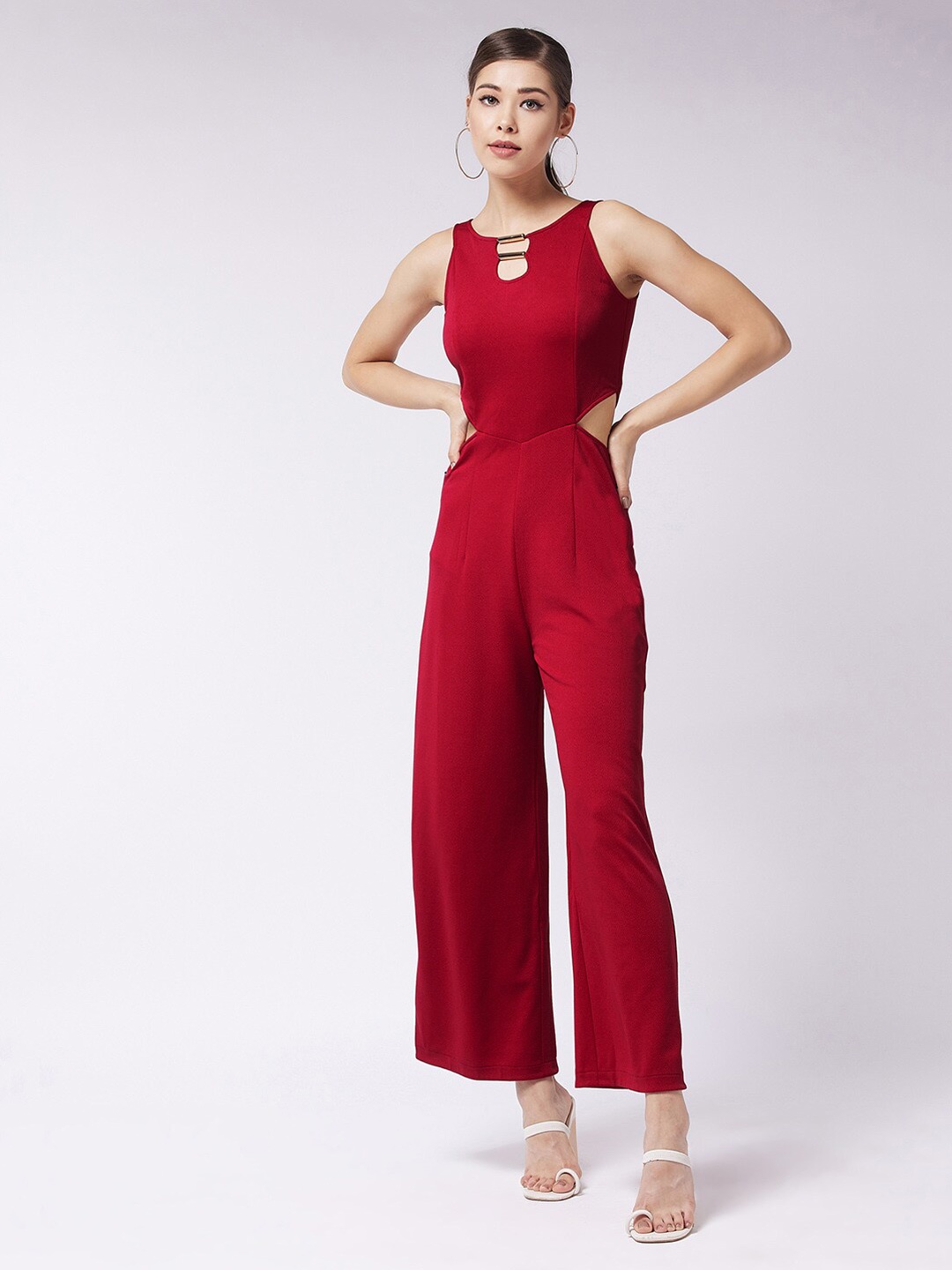 

Miss Chase Women Red Waist Cut Out Jumpsuit