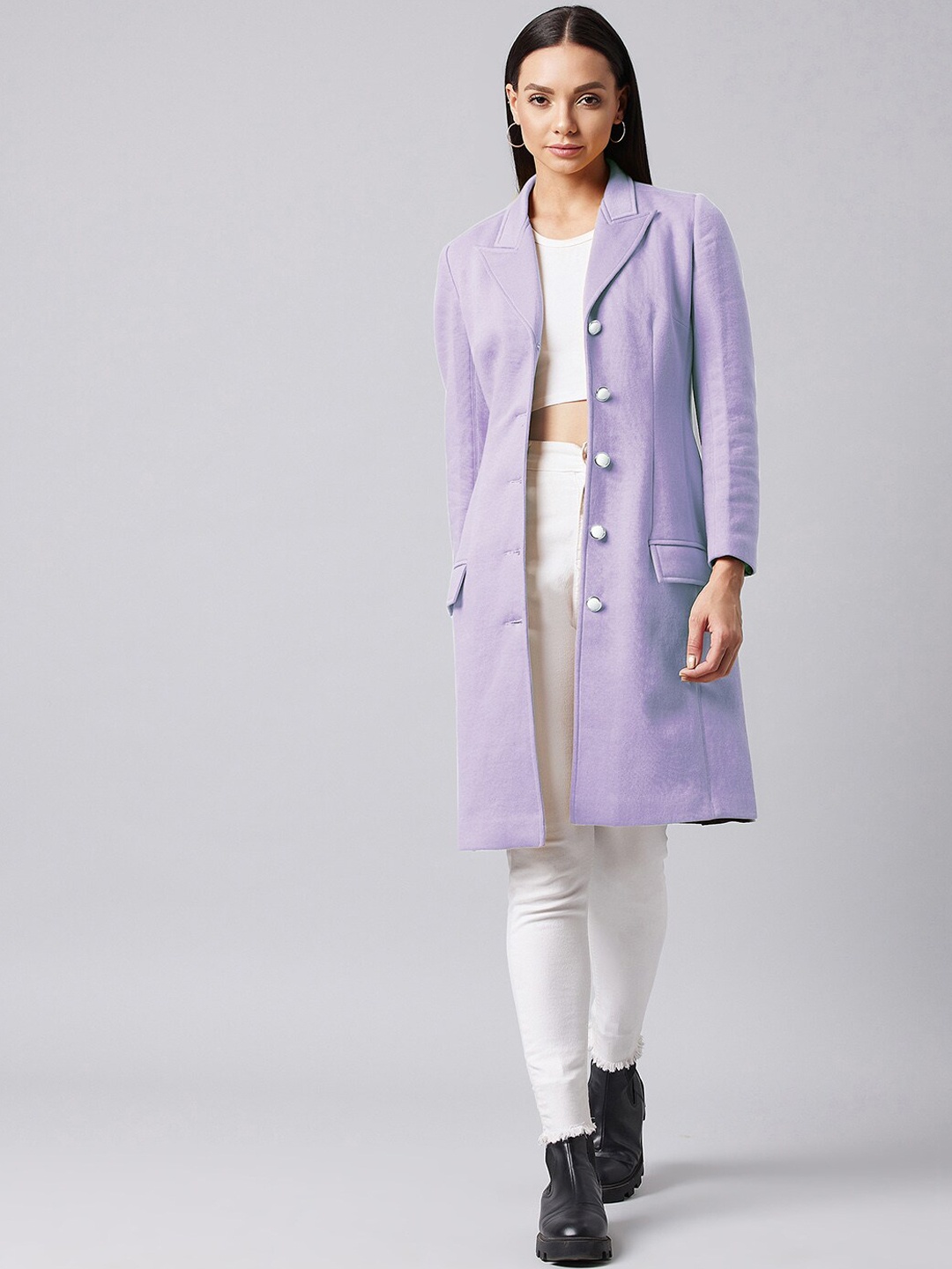 

Miss Chase Women Lavender Solid Longline Overcoat