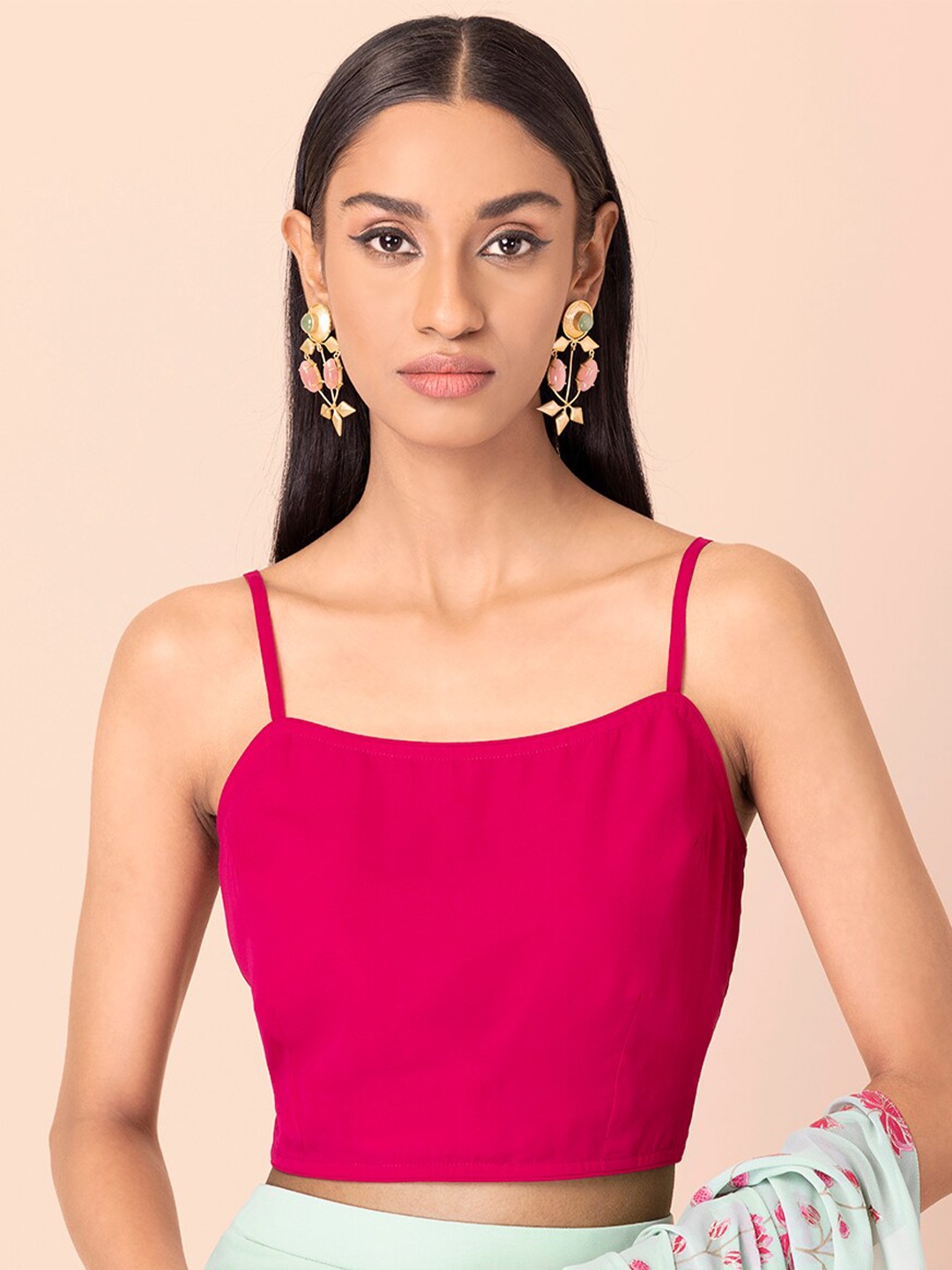 

INDYA Pink Georgette Strappy Crop Top