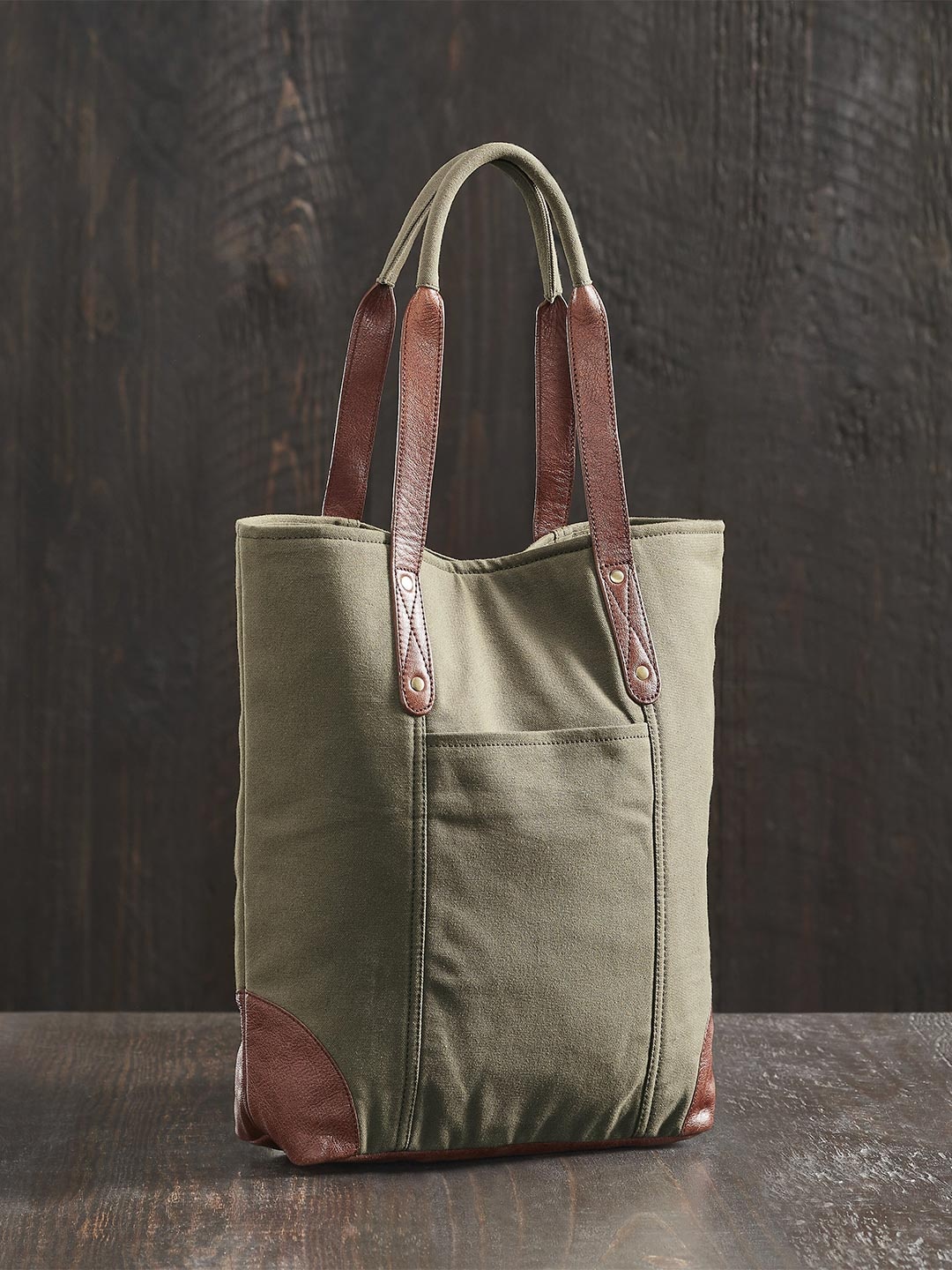

Mona B Brown Oversized Shopper Moss Upcycled Canvas Tote Bag