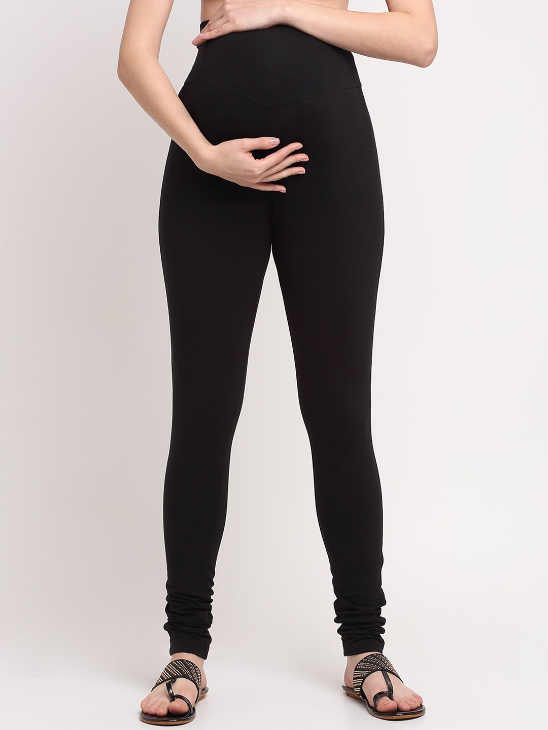 

MYLO ESSENTIALS Set Of 2 Black And Grey Solid Maternity Stretchable Leggings