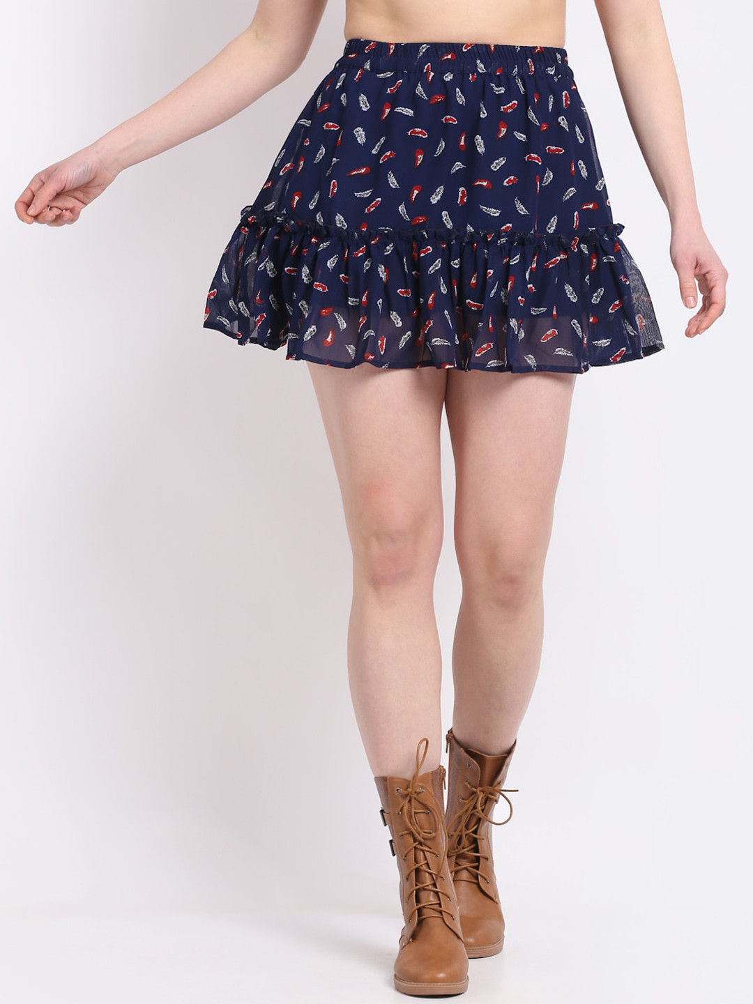 

La Zoire Women Navy Blue & Red Printed Flared Mini Length Skirt
