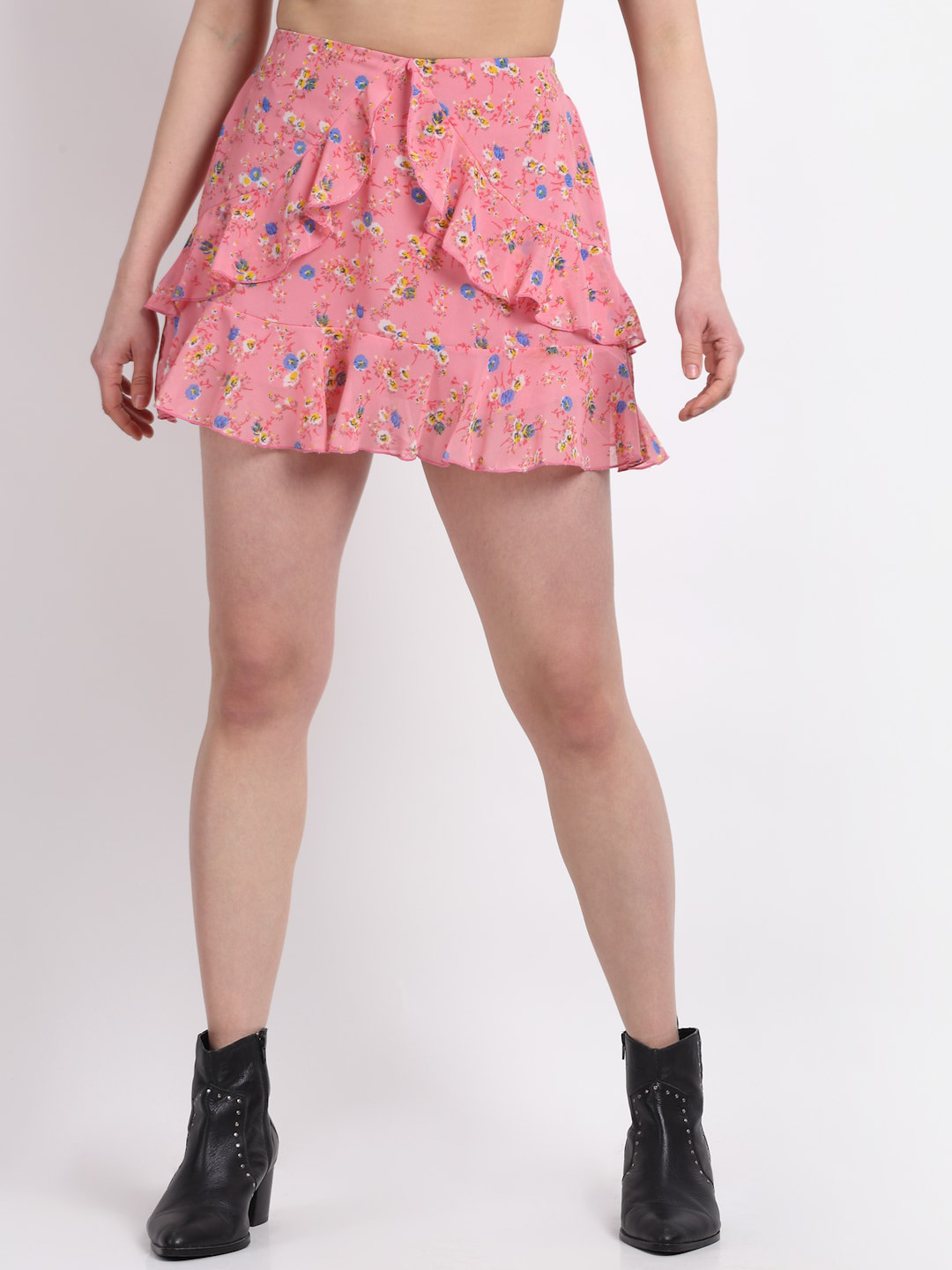 

La Zoire Women Pink Floral Printed Flared Mini Skirts