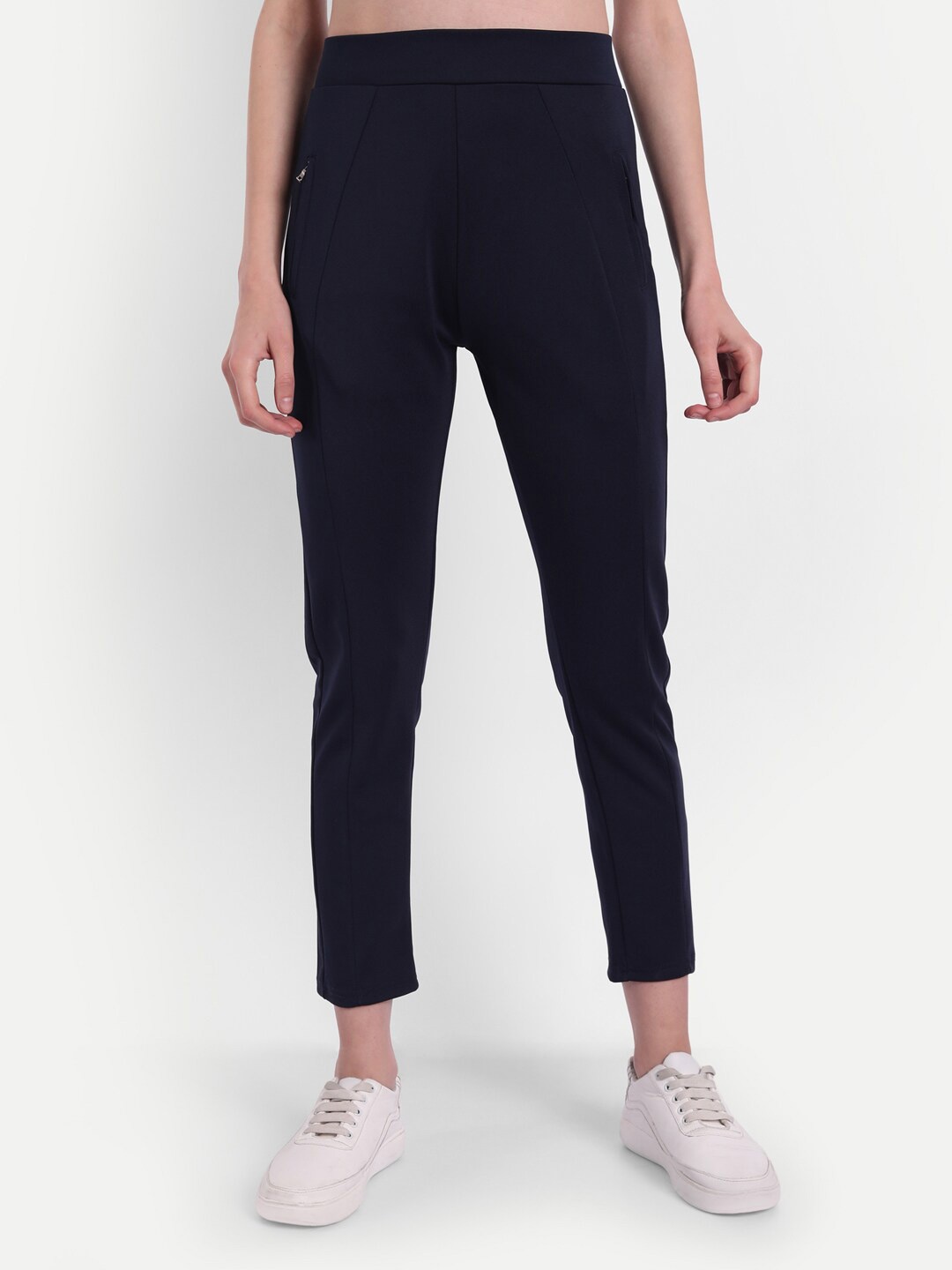 

BROADSTAR Women Navy Blue Solid Polyester Skinny-Fit Treggings
